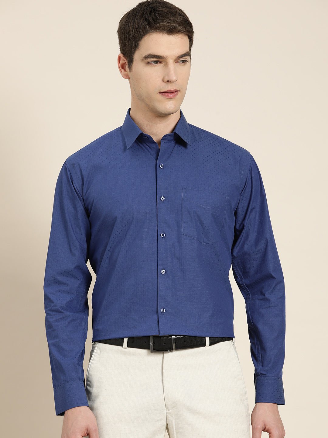 Men Blue Solid Pure Cotton Slim fit Formal Shirt - #folk republic#