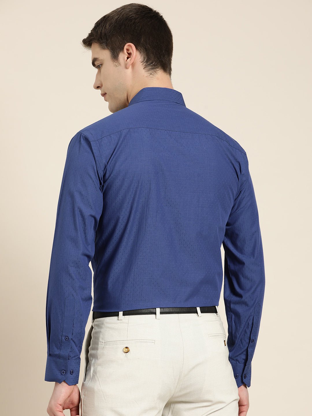 Men Blue Solid Pure Cotton Slim fit Formal Shirt - #folk republic#