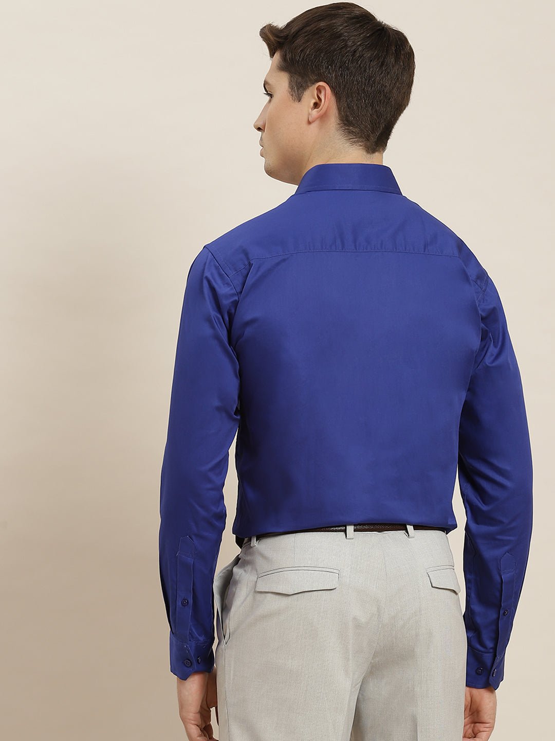 Men Blue Solid Pure Cotton Slim Fit Formal Shirt - #folk republic#