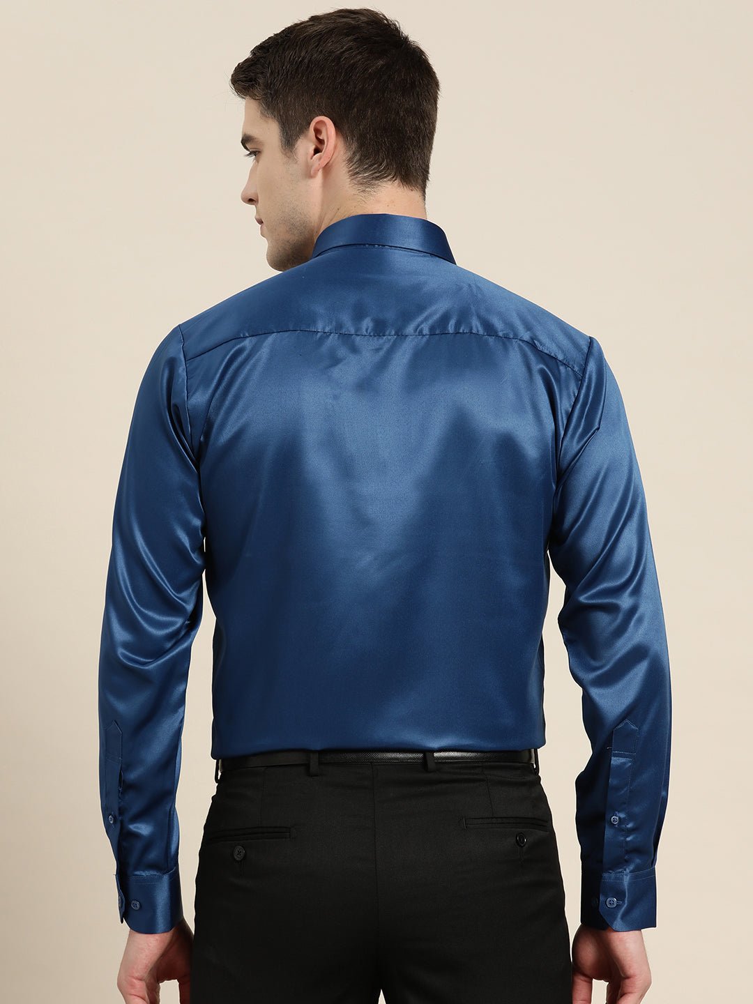 Men Blue Solid Satin Tuxedo Slim fit Party Shirt - #folk republic#