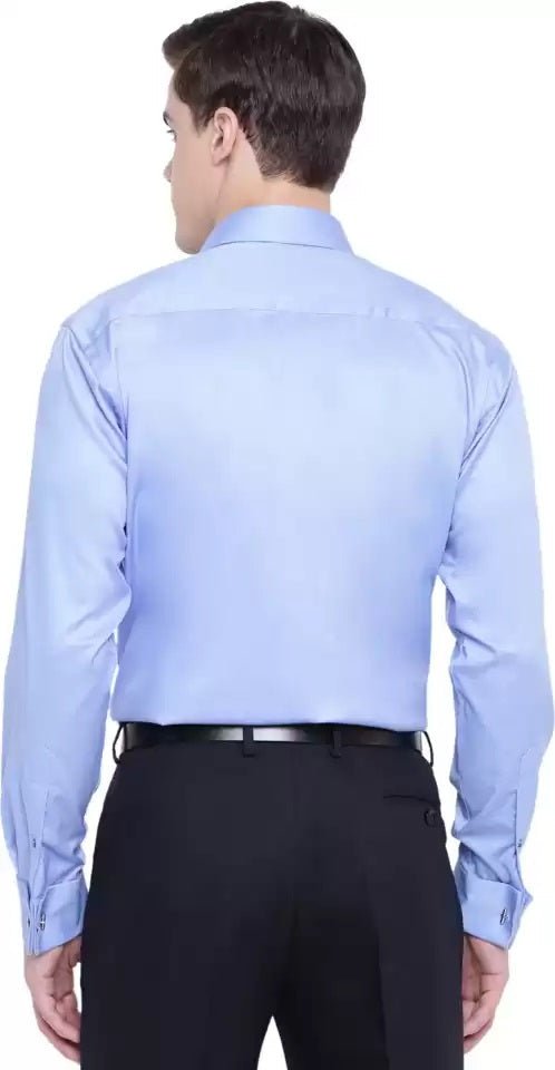 Men Blue Solid Slim Fit French Cuff Pure Cotton Formal Shirt - #folk republic#