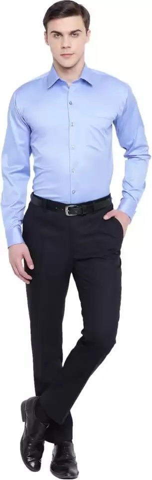 Men Blue Solid Slim Fit French Cuff Pure Cotton Formal Shirt - #folk republic#
