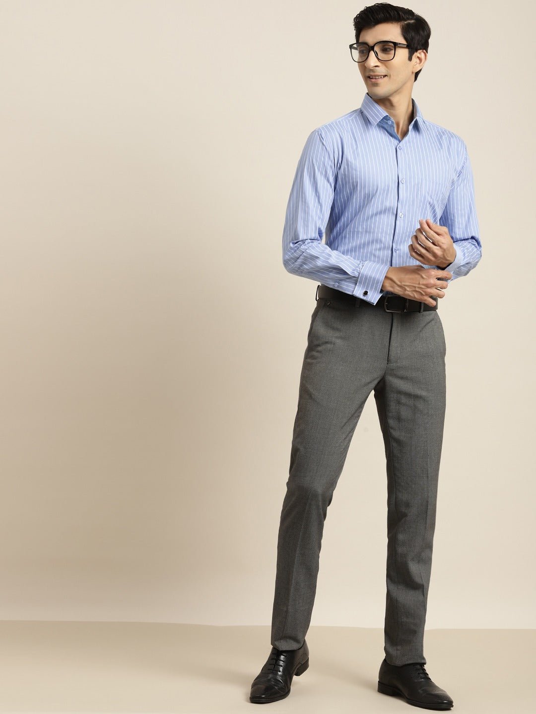 Men Blue Striped Premium Pure Cotton French Cuff Slim Fit Formal Shirt - #folk republic#