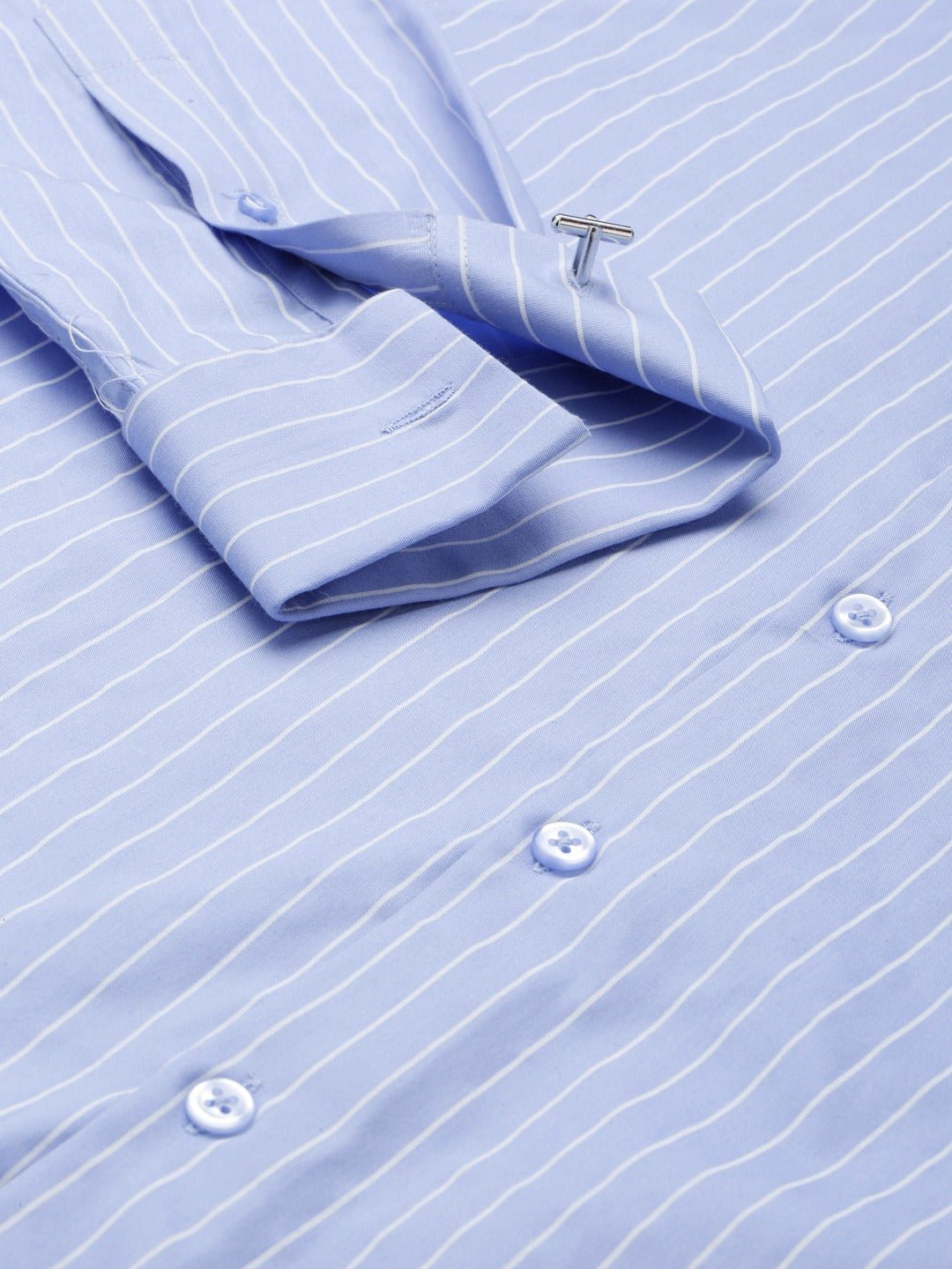 Men Blue Striped Premium Pure Cotton French Cuff Slim Fit Formal Shirt - #folk republic#