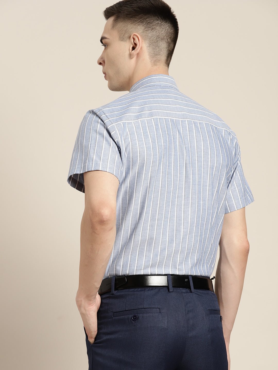 Men Blue Stripes Pure Cotton Slim fit Formal Shirt - #folk republic#