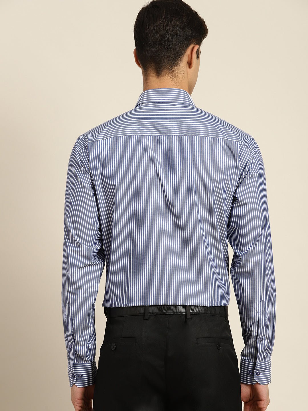 Men Blue Stripes Pure Cotton Slim fit Formal Shirt - #folk republic#