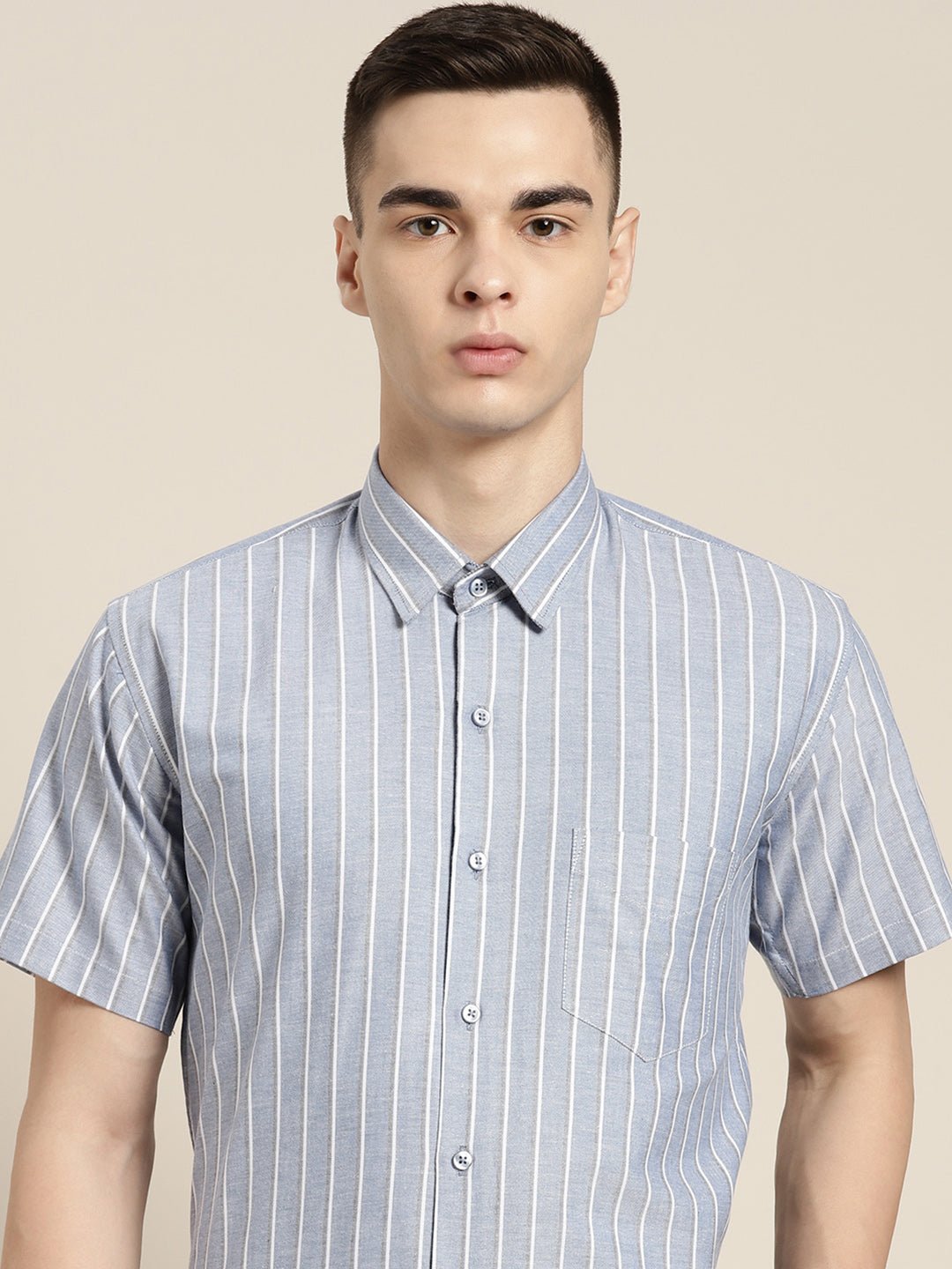 Men Blue Stripes Pure Cotton Slim fit Formal Shirt - #folk republic#