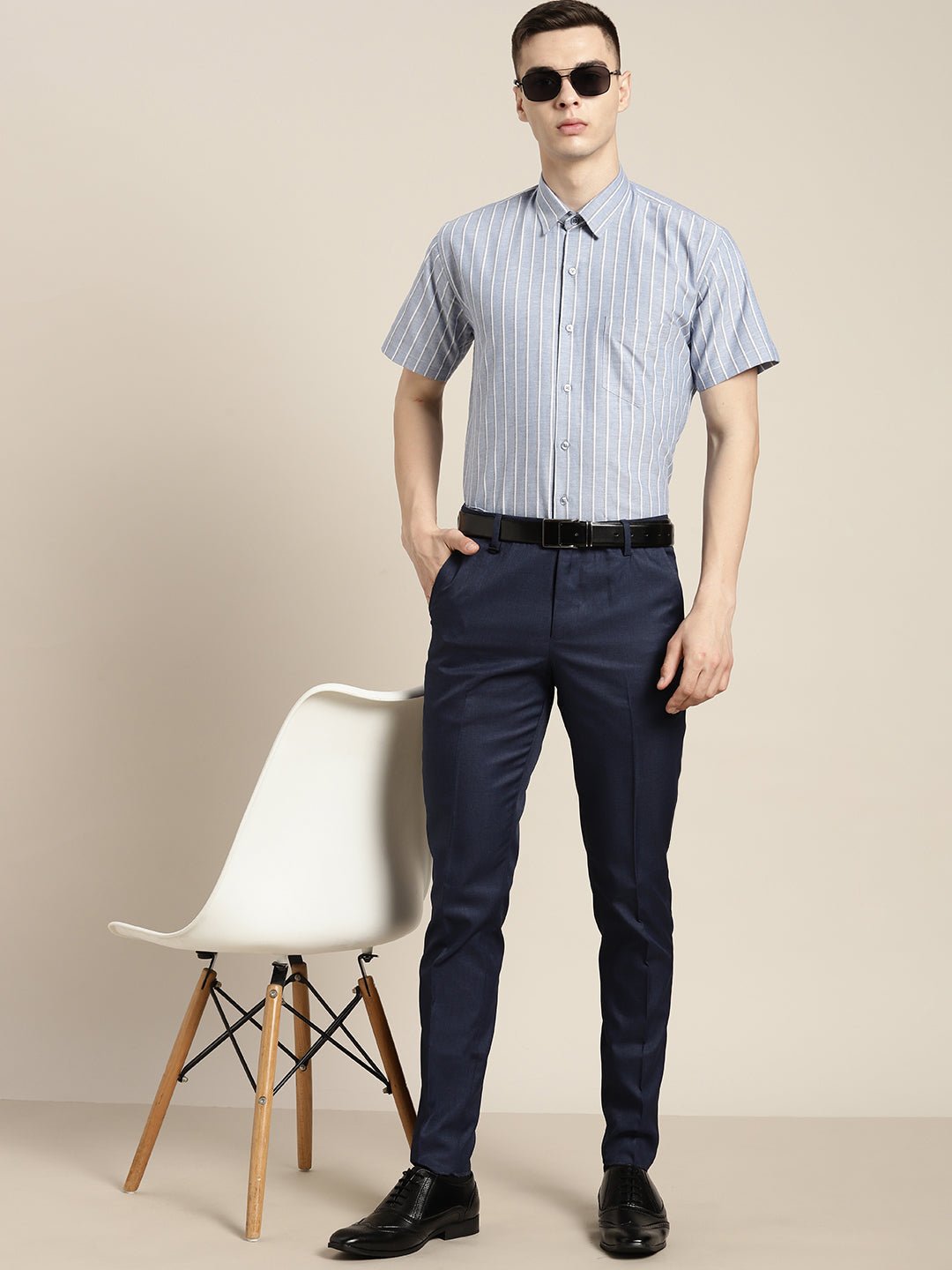 Men Blue Stripes Pure Cotton Slim fit Formal Shirt - #folk republic#