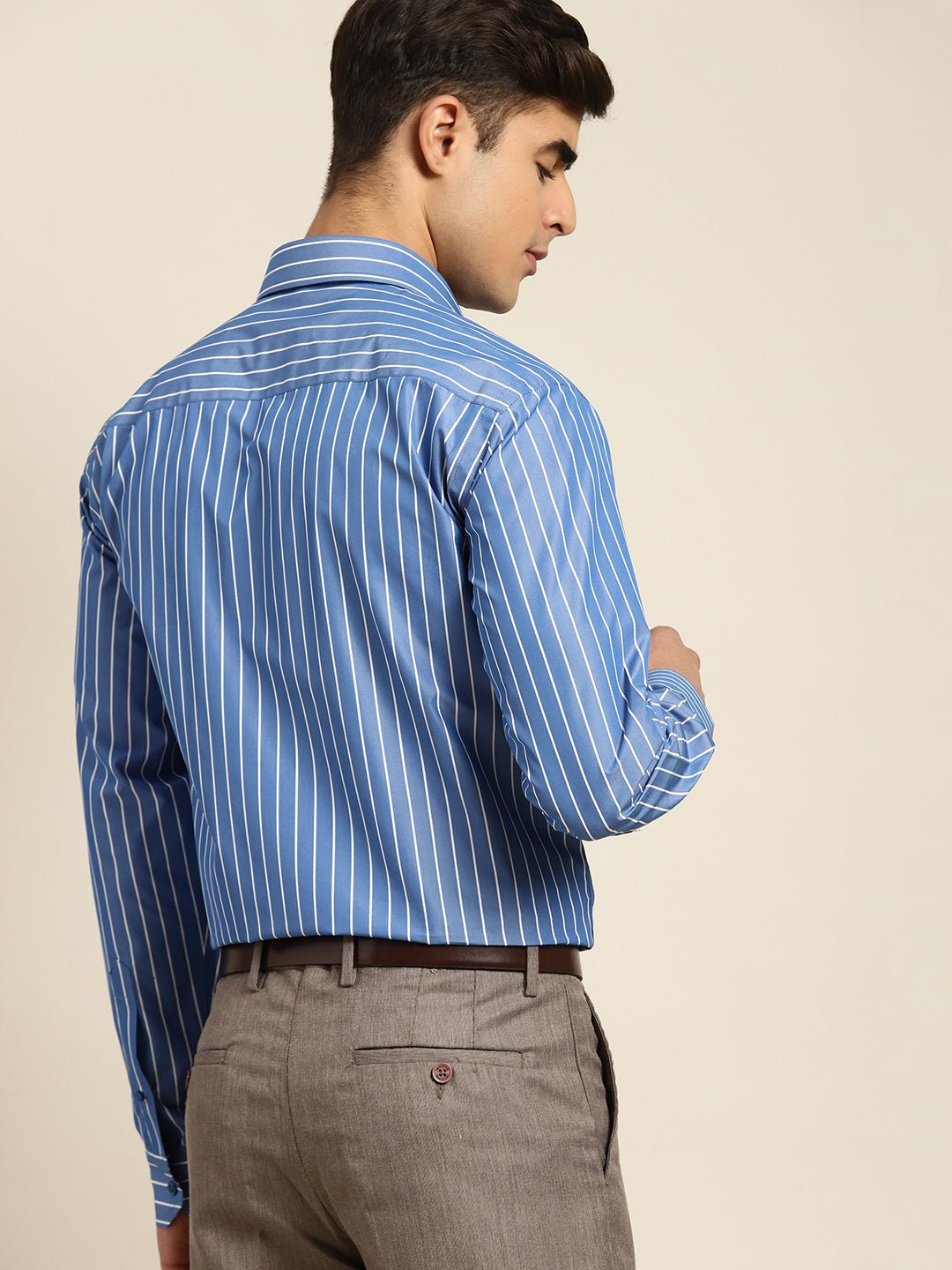 Men Blue Stripes Pure Cotton Slim fit Formal Shirt - #folk republic#