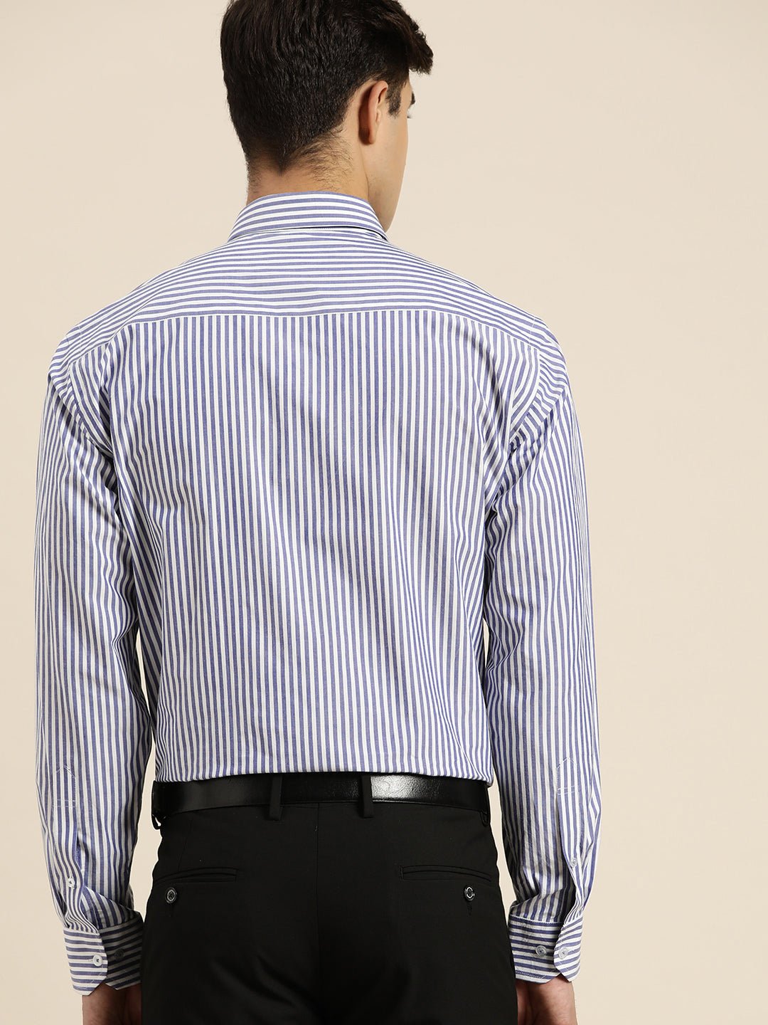 Men Blue & White Stripes Pure Cotton Regular Fit Formal Shirt - #folk republic#