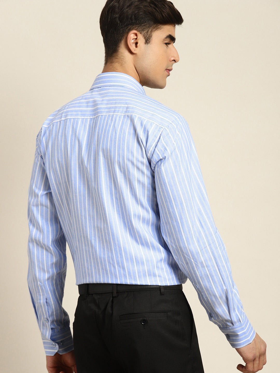 Men Blue & White Stripes Pure Cotton Slim fit Formal Shirt - #folk republic#