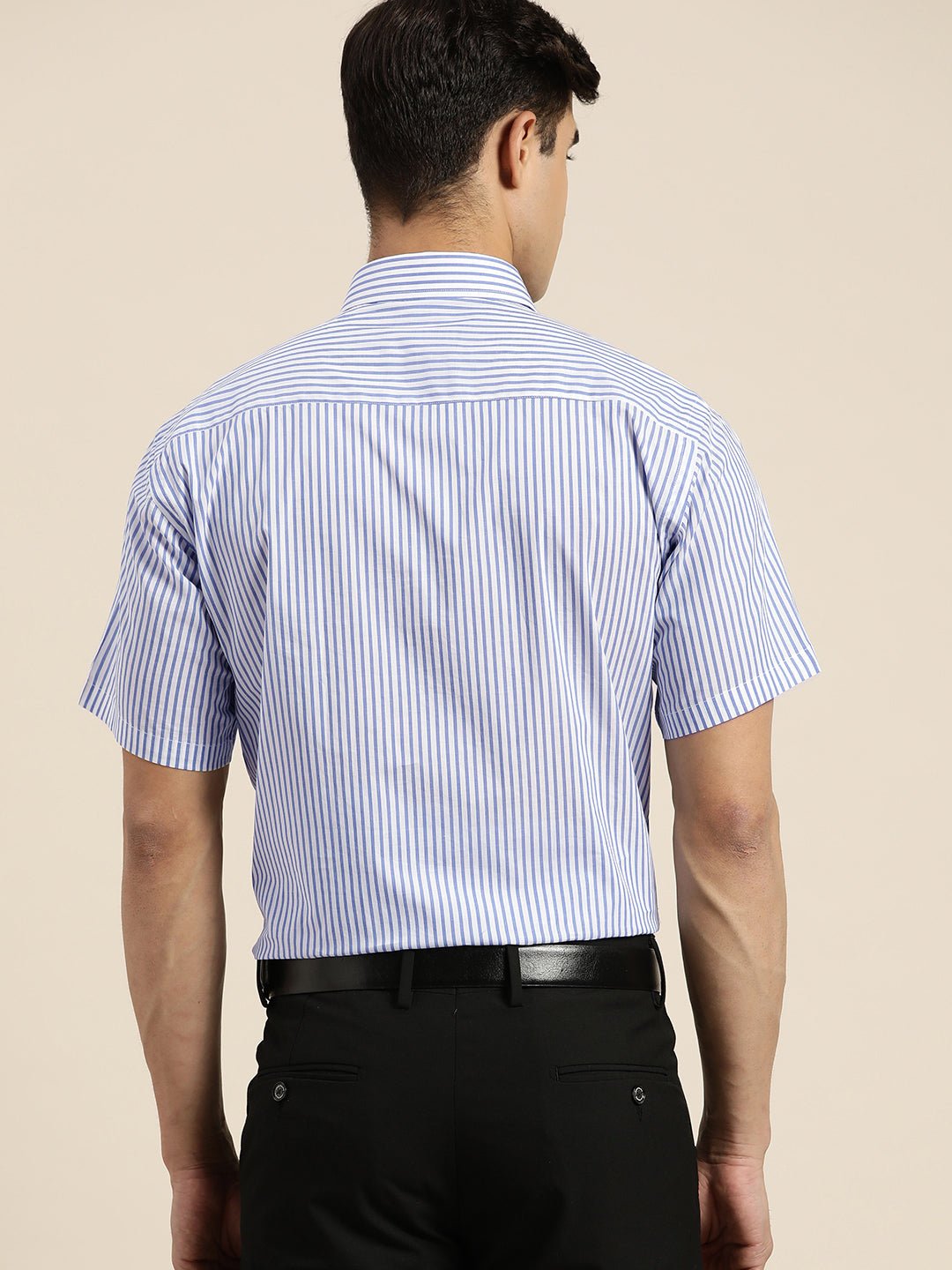 Men Blue & White Stripes Pure Cotton Slim fit Formal Shirt - #folk republic#
