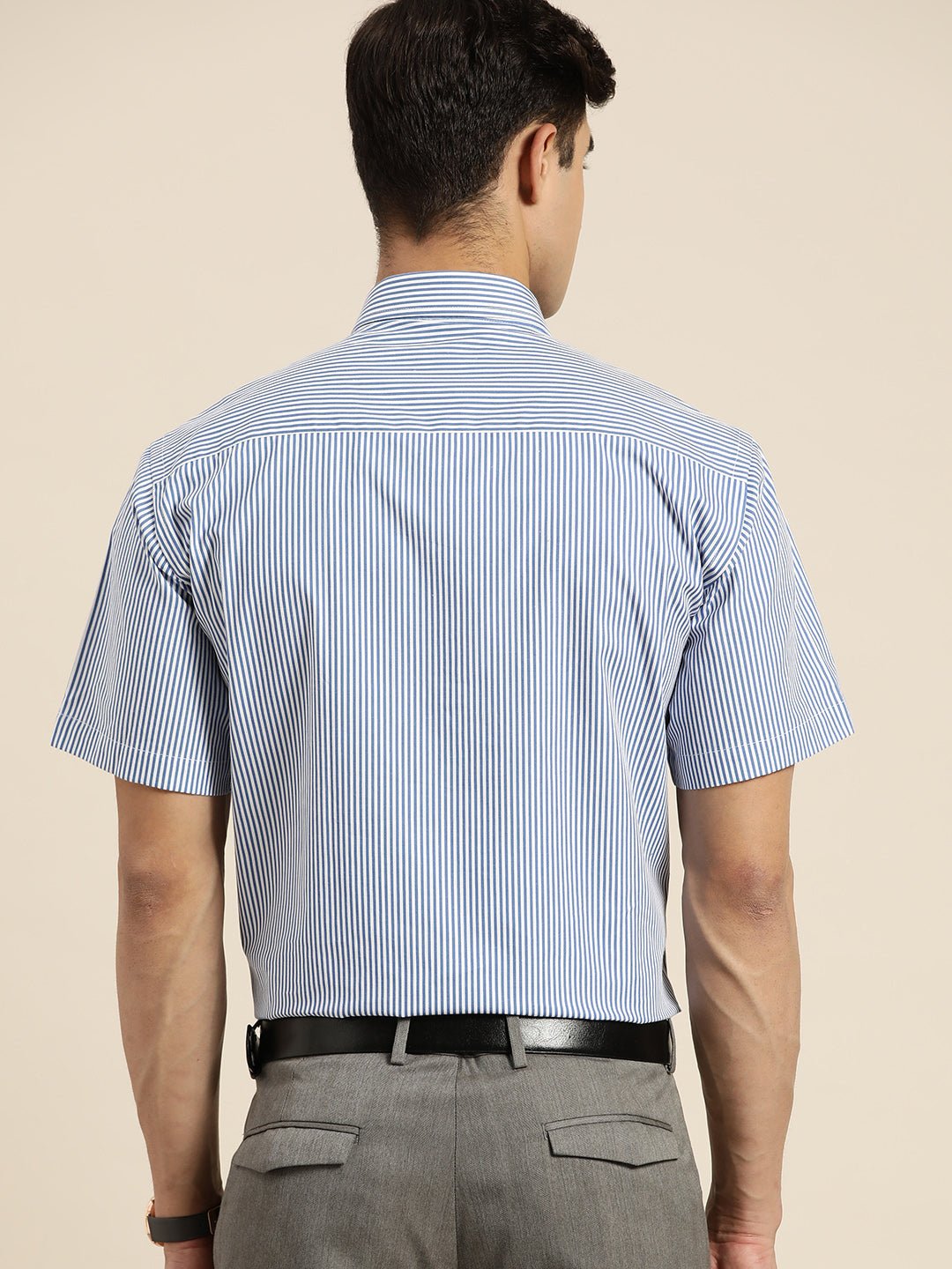 Men Blue & White Stripes Pure Cotton Slim fit Formal Shirt - #folk republic#