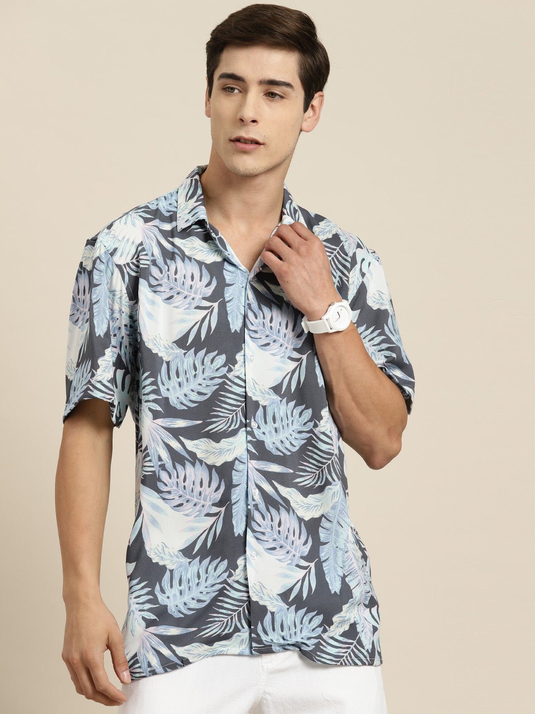 Men Blue&Multi Print Viscose Rayon Regular Fit Casual Resort Shirt - #folk republic#