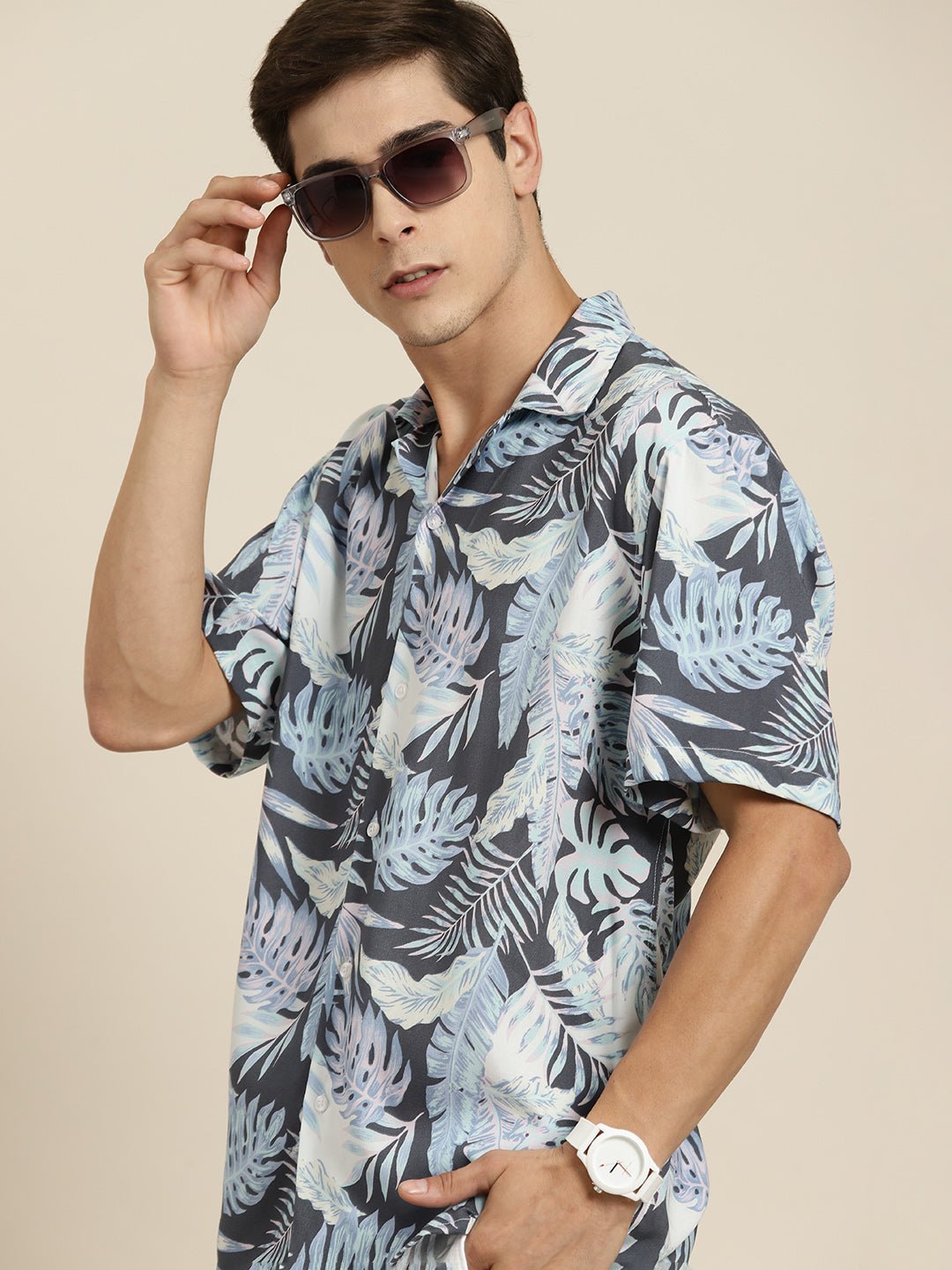 Men Blue&Multi Print Viscose Rayon Regular Fit Casual Resort Shirt - #folk republic#