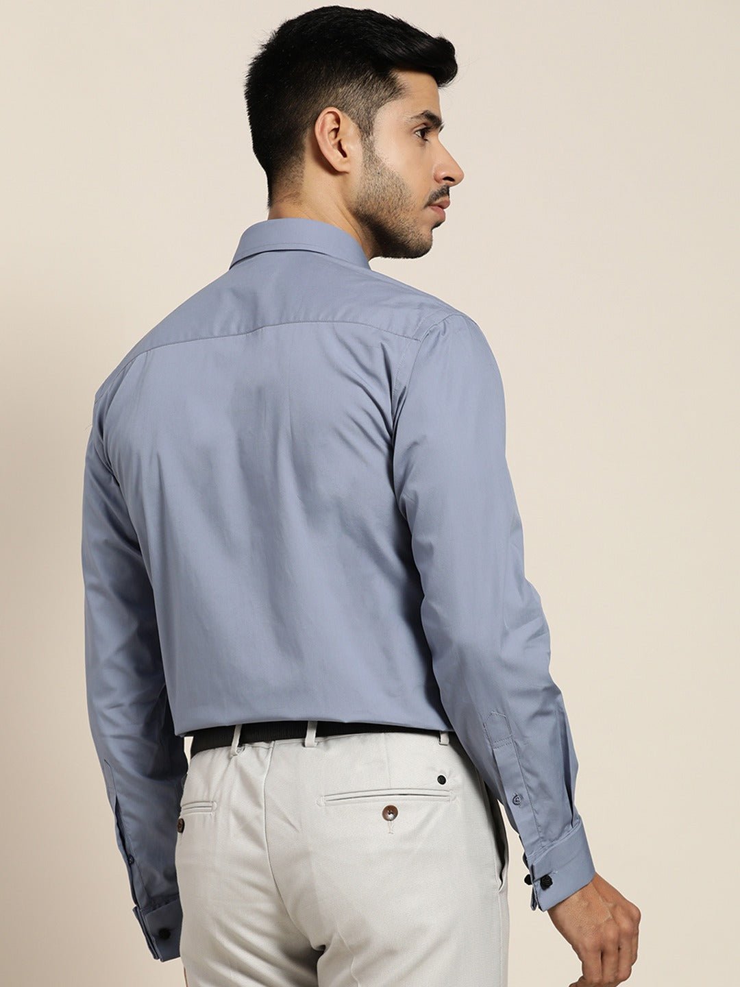 Men Bottel Grey Solid Slim Fit French Cuff Pure Cotton Formal Shirt - #folk republic#