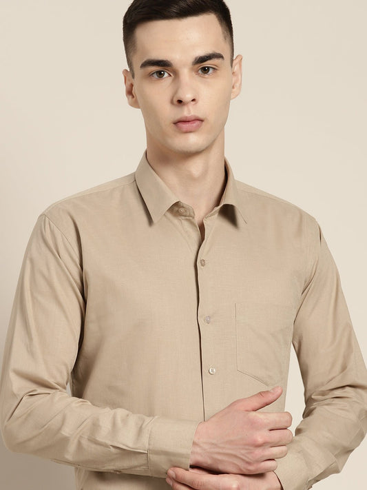 Men Brown Solid Linen Cotton Slim fit Formal Shirt - #folk republic#
