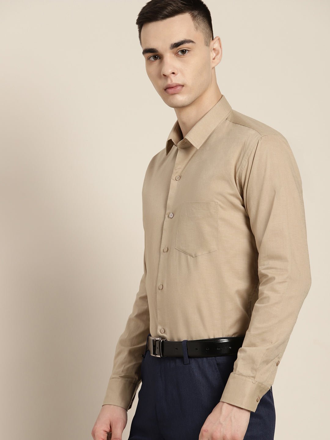 Men Brown Solid Linen Cotton Slim fit Formal Shirt - #folk republic#