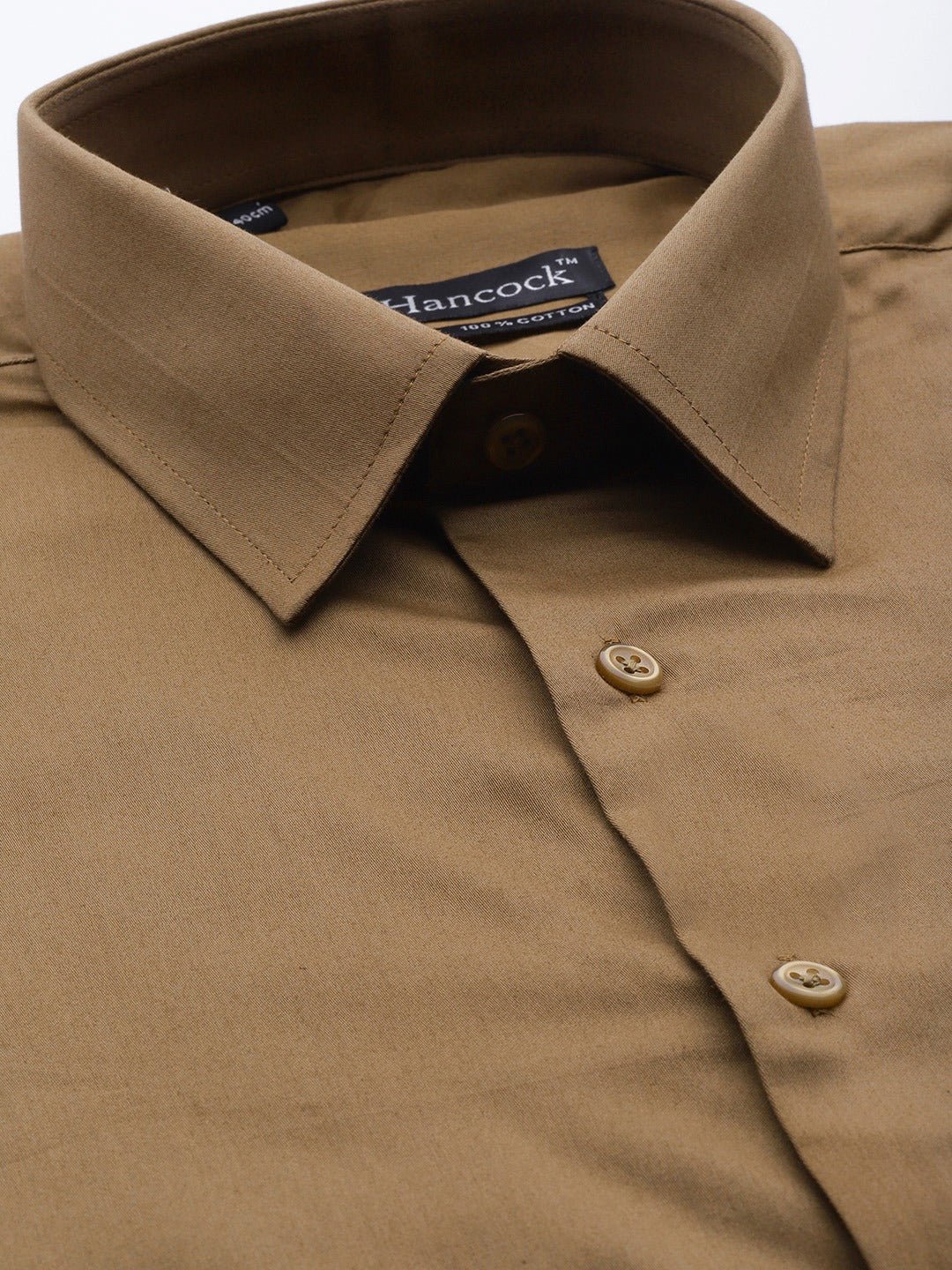 Men Brown Solid Pure Cotton Satin Slim Fit Formal Shirtt - #folk republic#