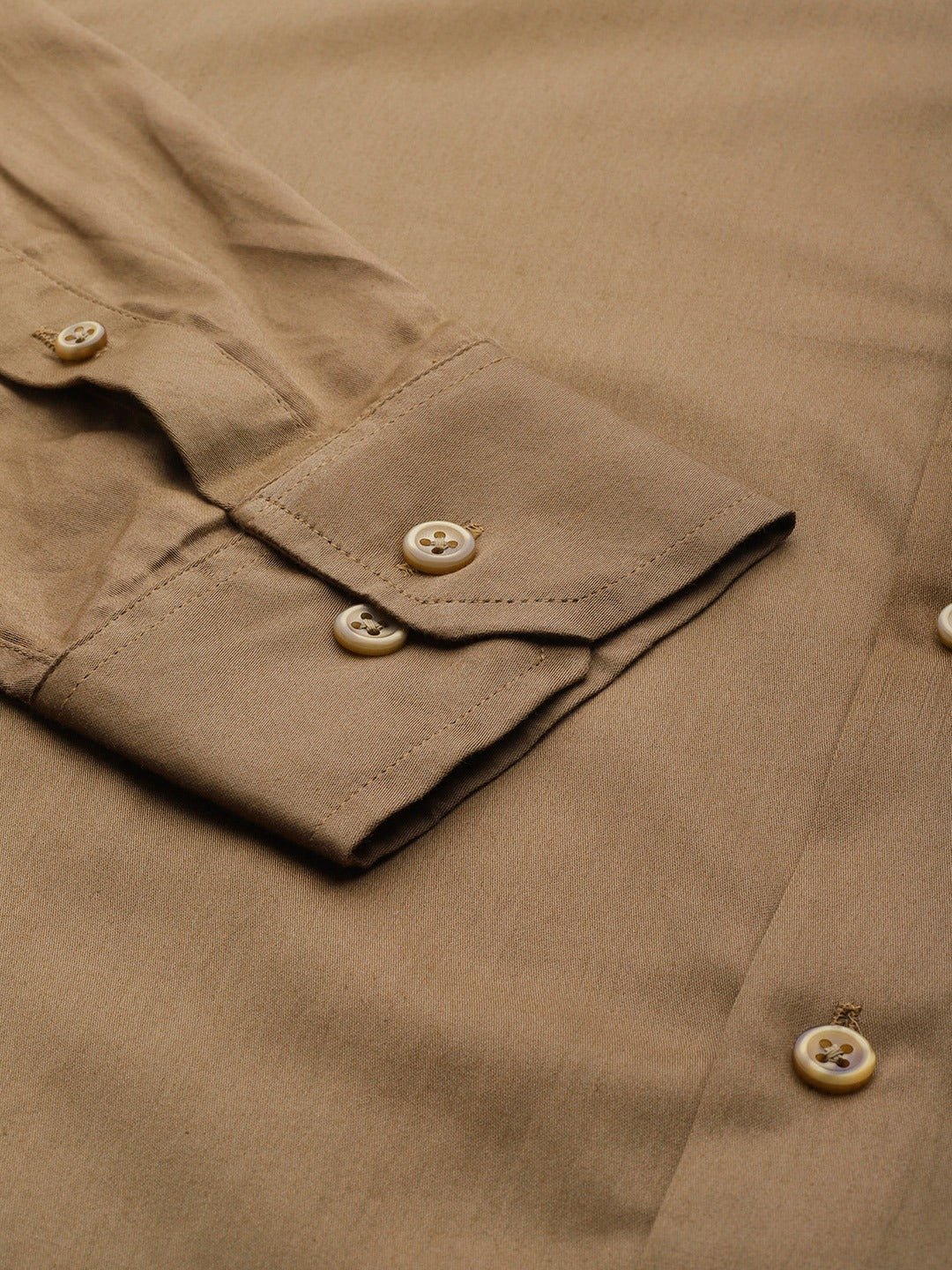 Men Brown Solid Pure Cotton Satin Slim Fit Formal Shirtt - #folk republic#