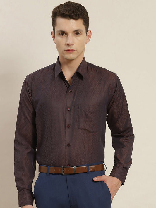 Men Burgundy Checked Cotton Rich Slim Fit Formal Shirt - #folk republic#