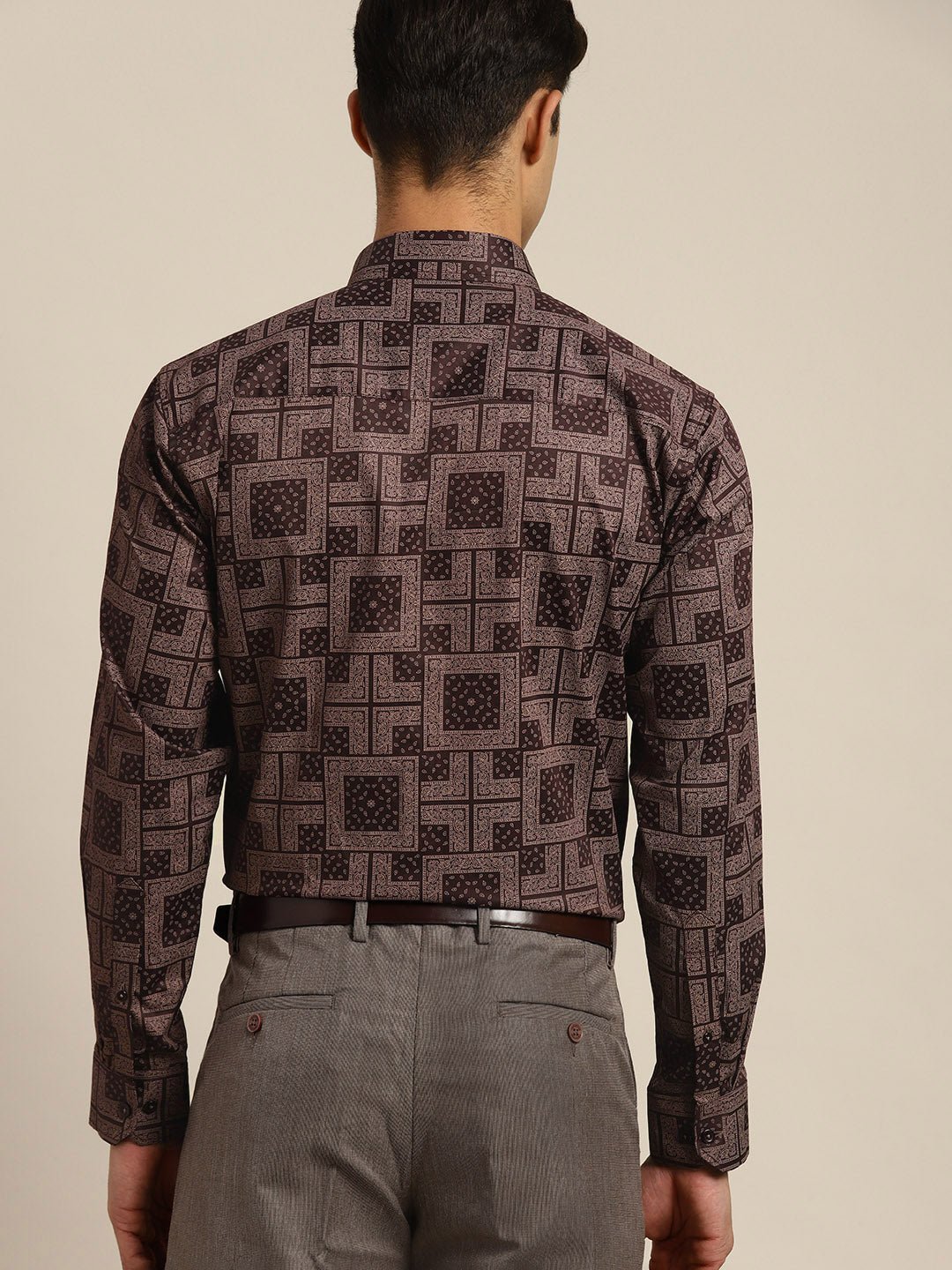 Men Burgundy Print Pure Cotton Slim fit Party Shirt - #folk republic#