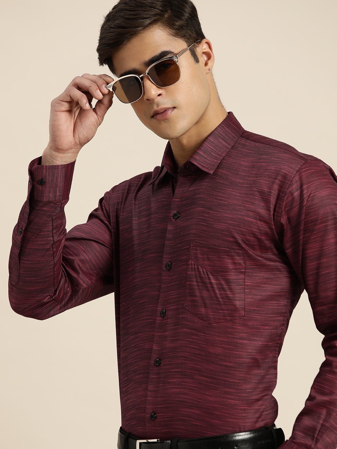 Men Burgundy Solid Pure Cotton Slim fit Formal Shirt - #folk republic#