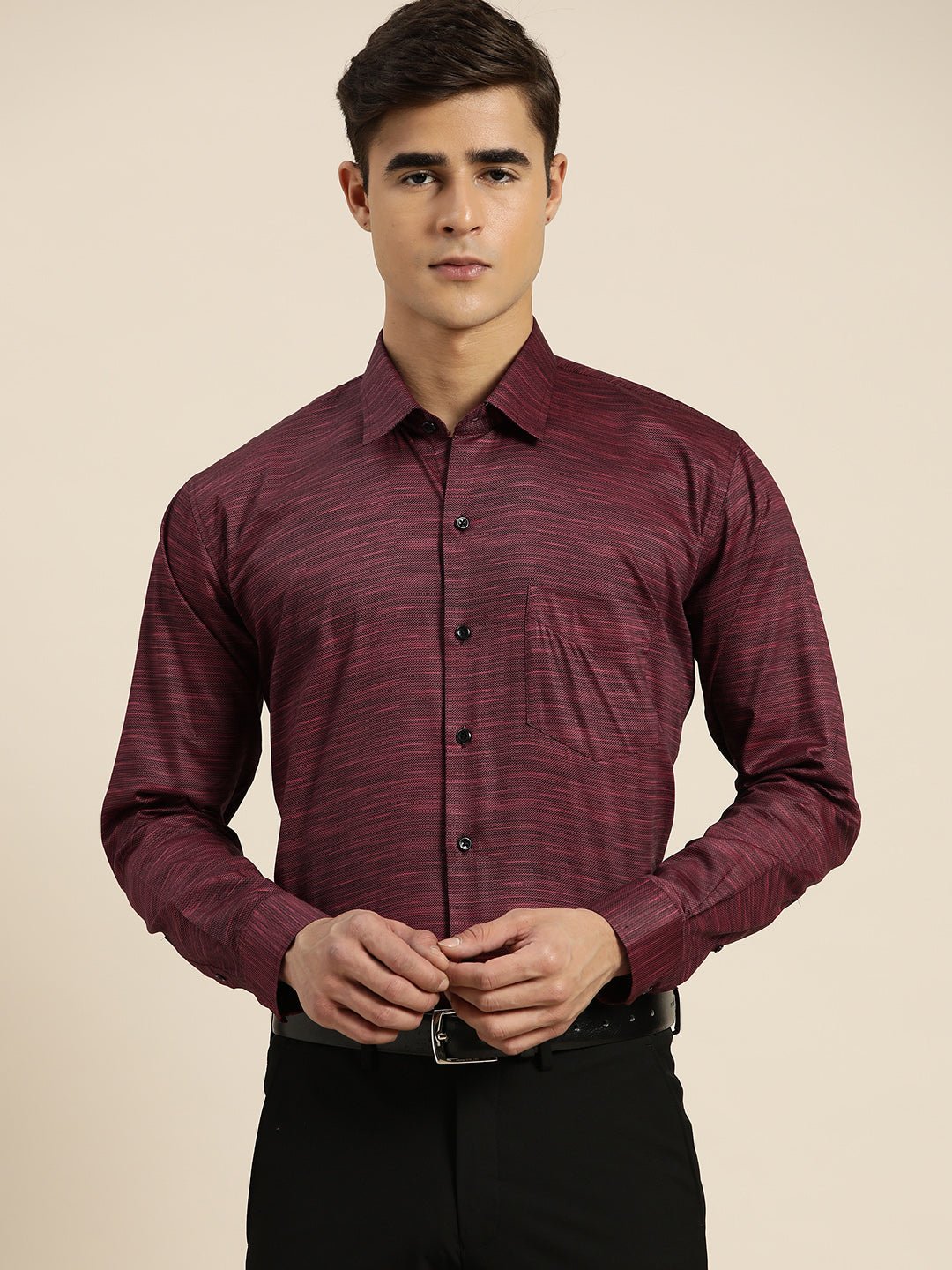 Men Burgundy Solid Pure Cotton Slim fit Formal Shirt - #folk republic#