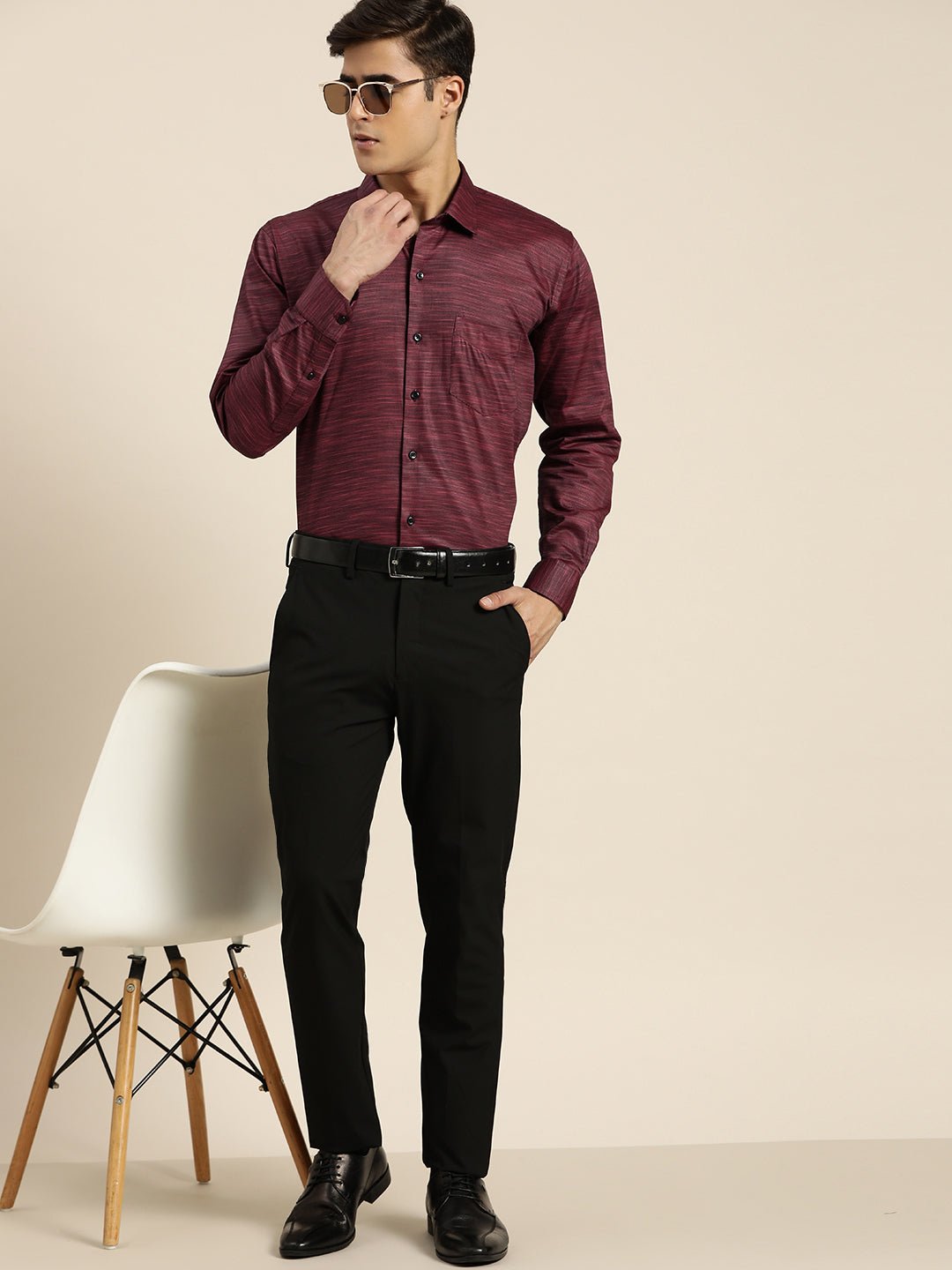 Men Burgundy Solid Pure Cotton Slim fit Formal Shirt - #folk republic#