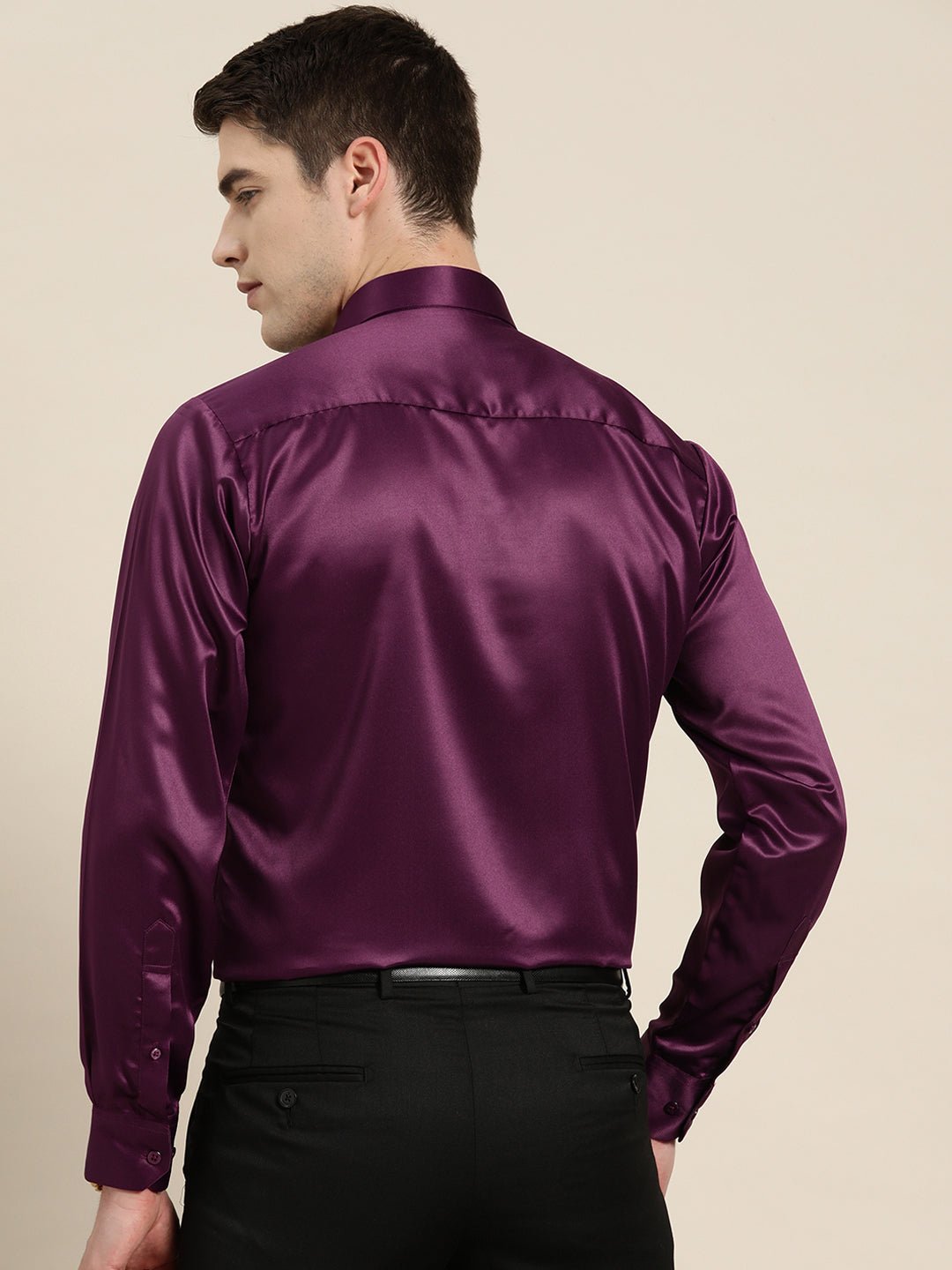 Men Burgundy Solid Satin Tuxedo Slim fit Party Shirt - #folk republic#