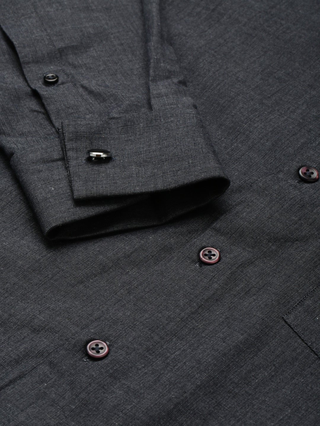 Men Charcoal Grey Chambray Pure Cotton French Cuff Regular Fit Formal Shirt - #folk republic#