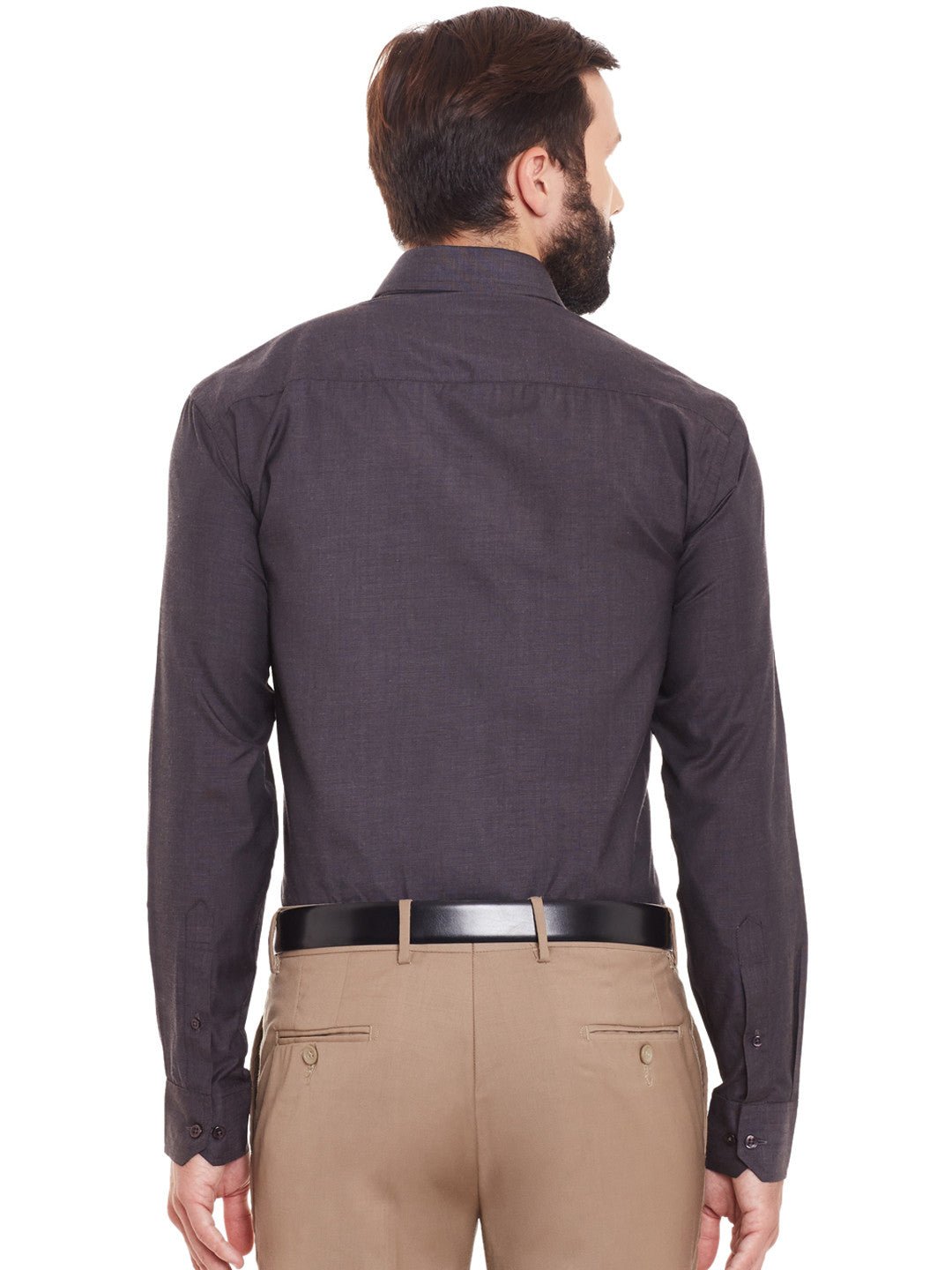 Men Charcoal Grey Solid Chambray Slim Fit Formal Shirt - #folk republic#