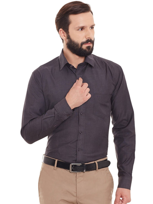 Men Charcoal Grey Solid Chambray Slim Fit Formal Shirt - #folk republic#