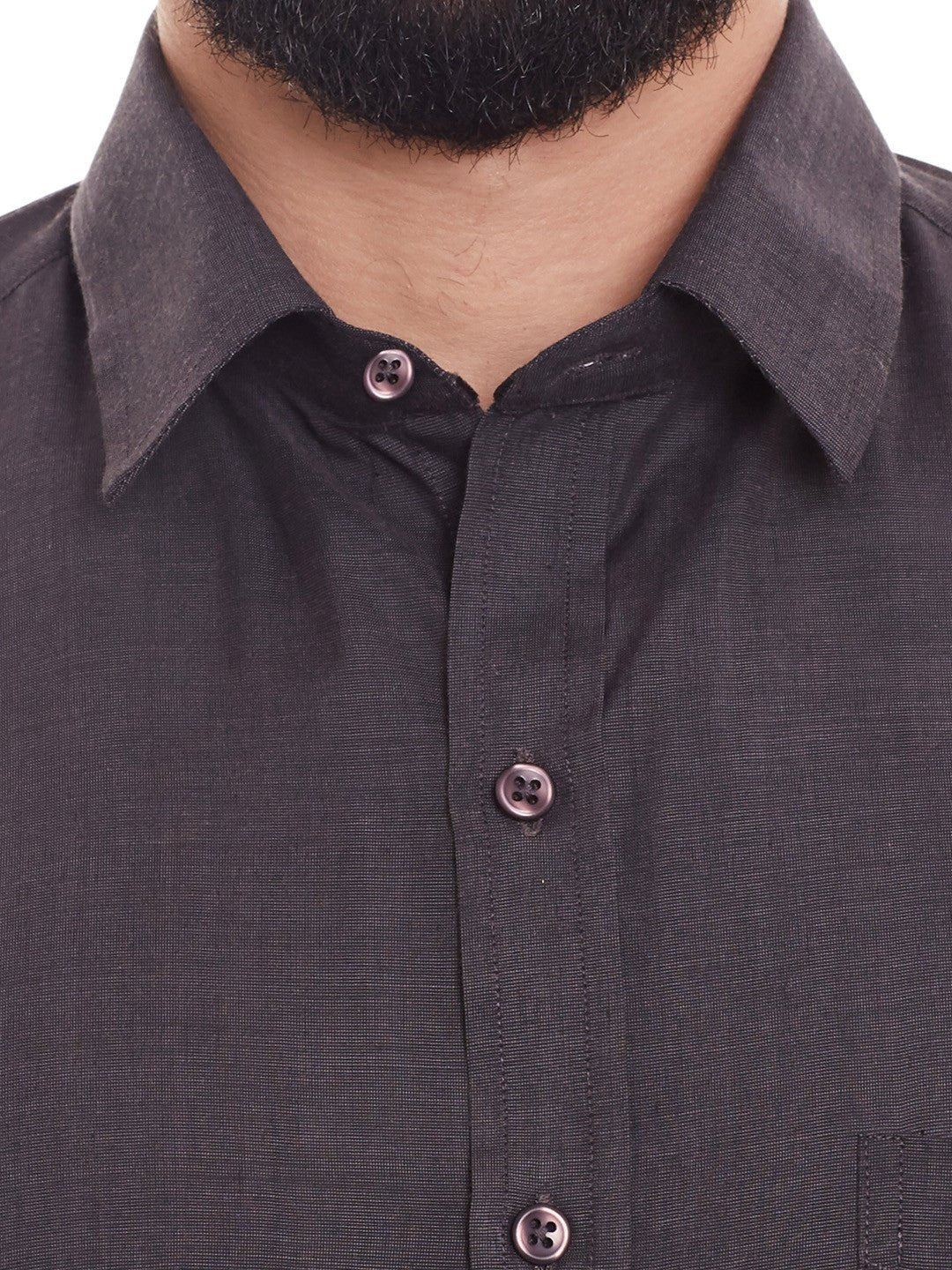 Men Charcoal Grey Solid Chambray Slim Fit Formal Shirt - #folk republic#