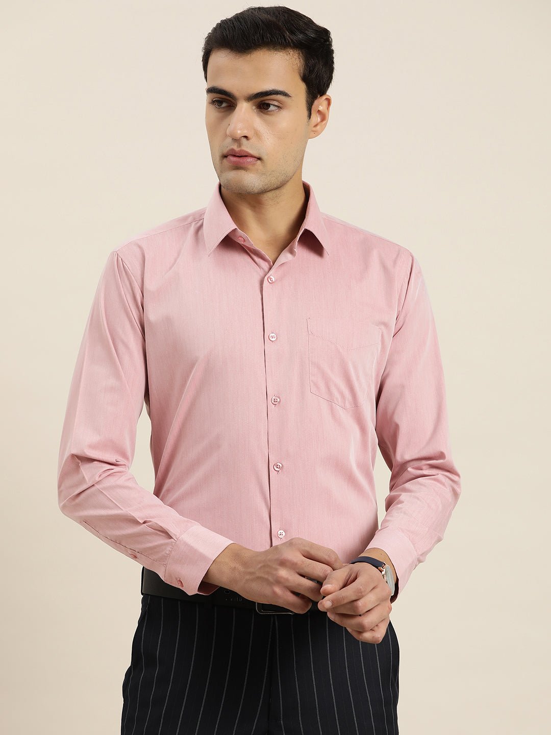 Men Coral Solid Cotton Rich Slim fit Formal Shirt - #folk republic#