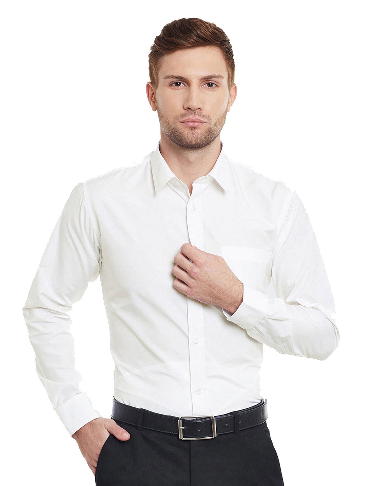 Men Cream Solid Cotton Slim Fit Formal Shirt - #folk republic#
