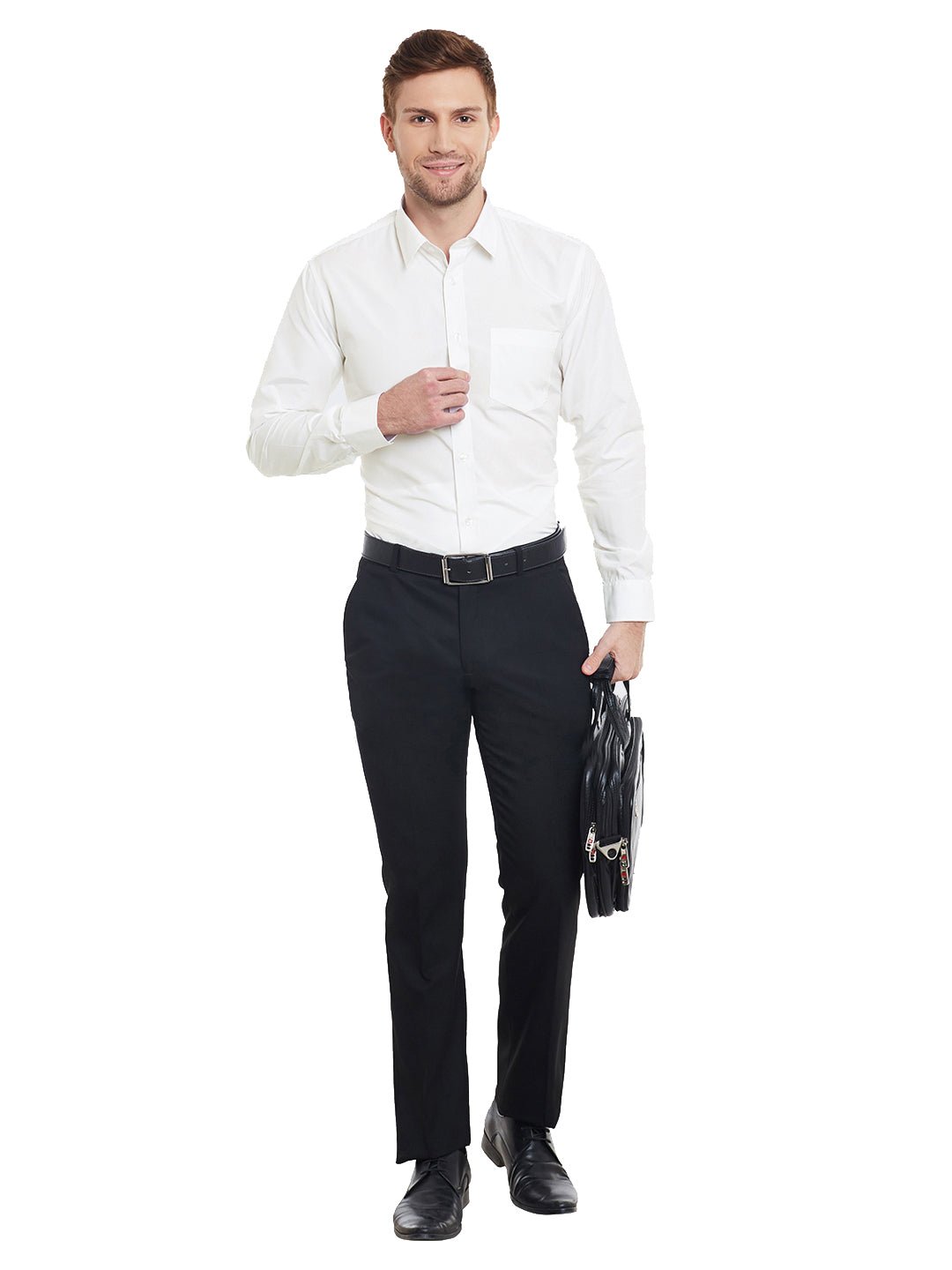 Men Cream Solid Cotton Slim Fit Formal Shirt - #folk republic#