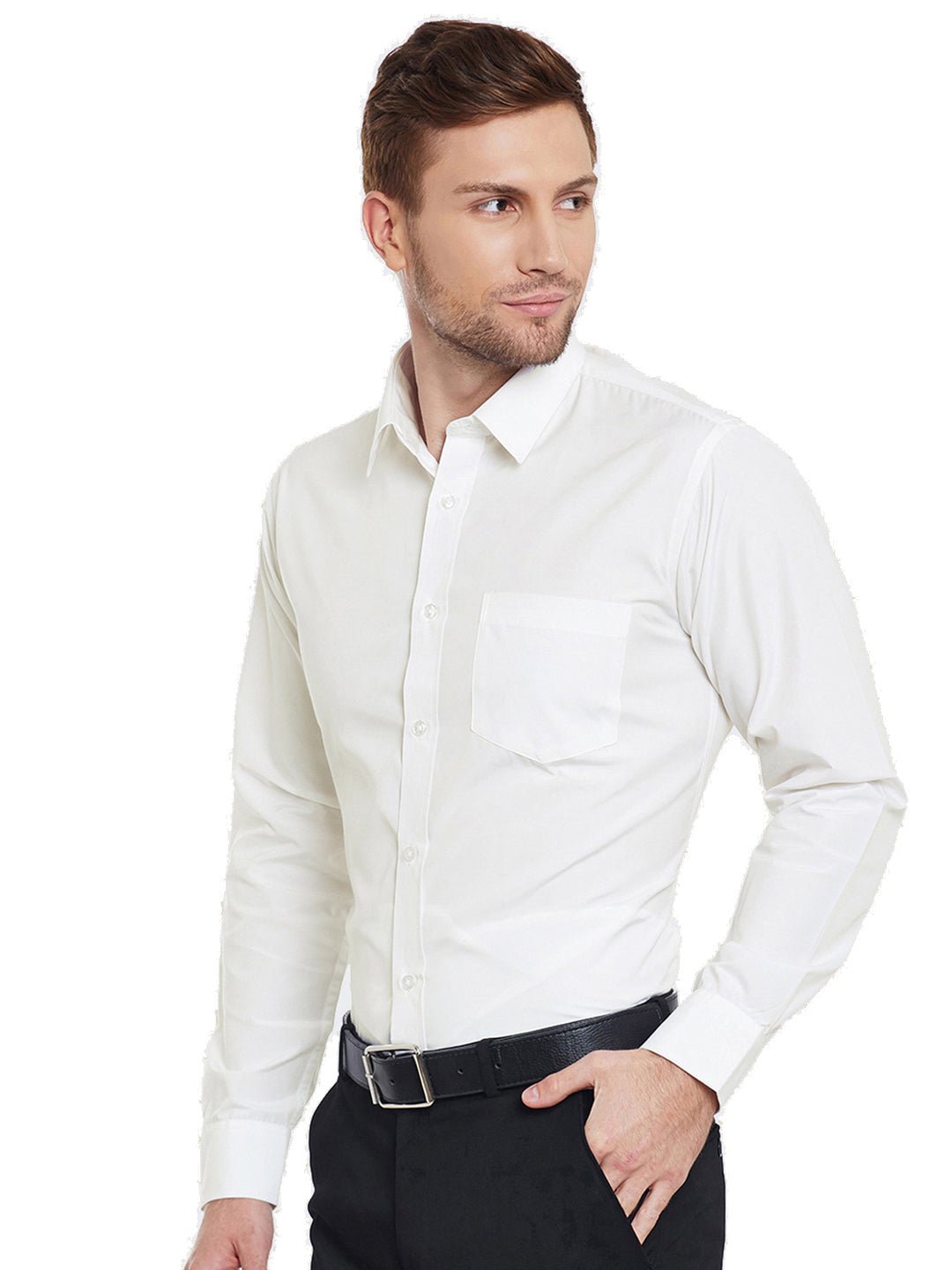 Men Cream Solid Cotton Slim Fit Formal Shirt - #folk republic#