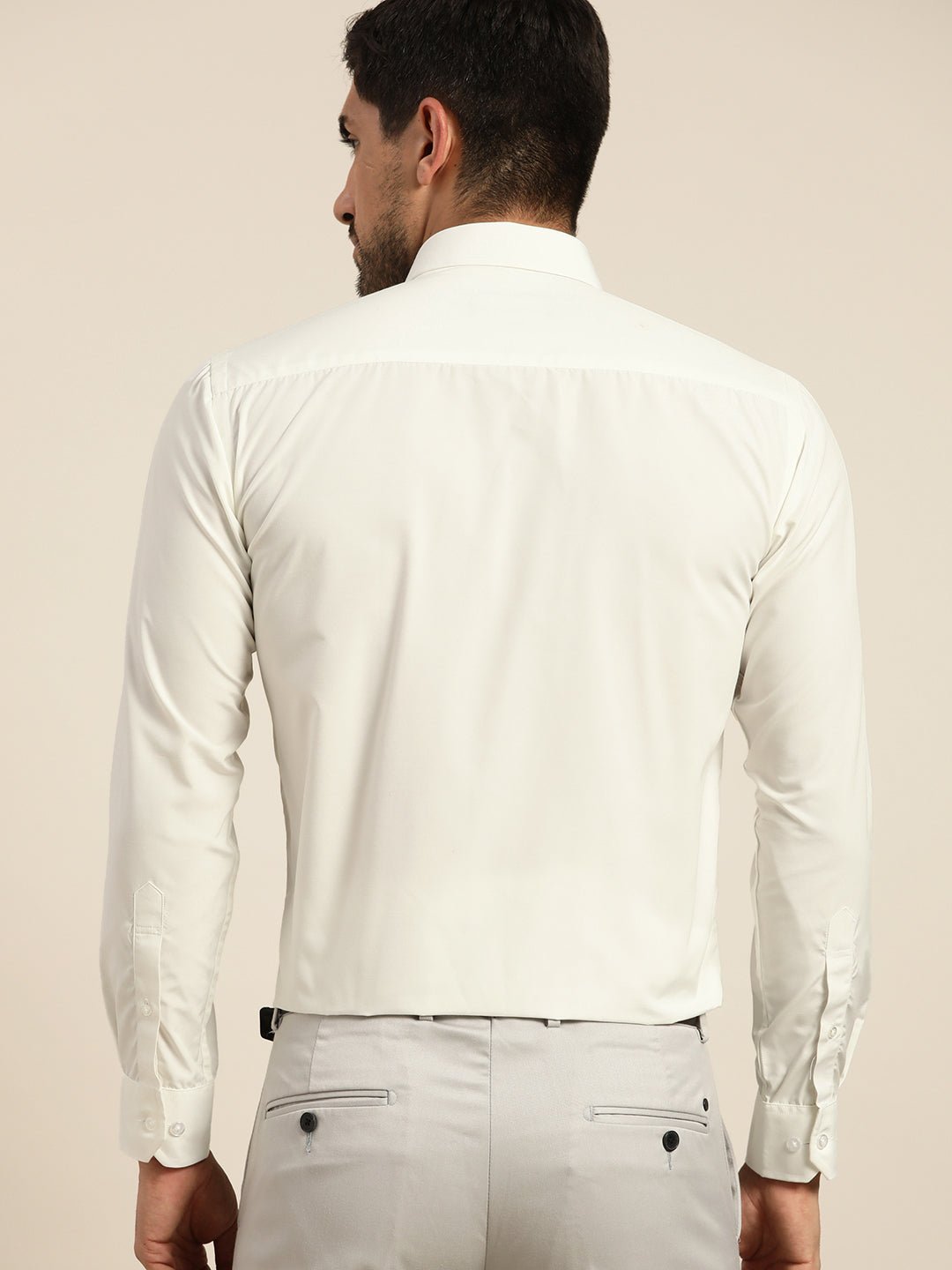 Men Cream Solids Slim Fit Formal Shirt - #folk republic#