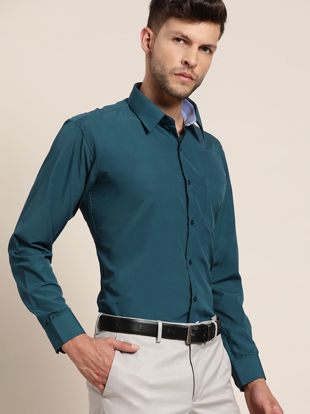 Men Cyan Solids Slim Fit Formal Shirt - #folk republic#