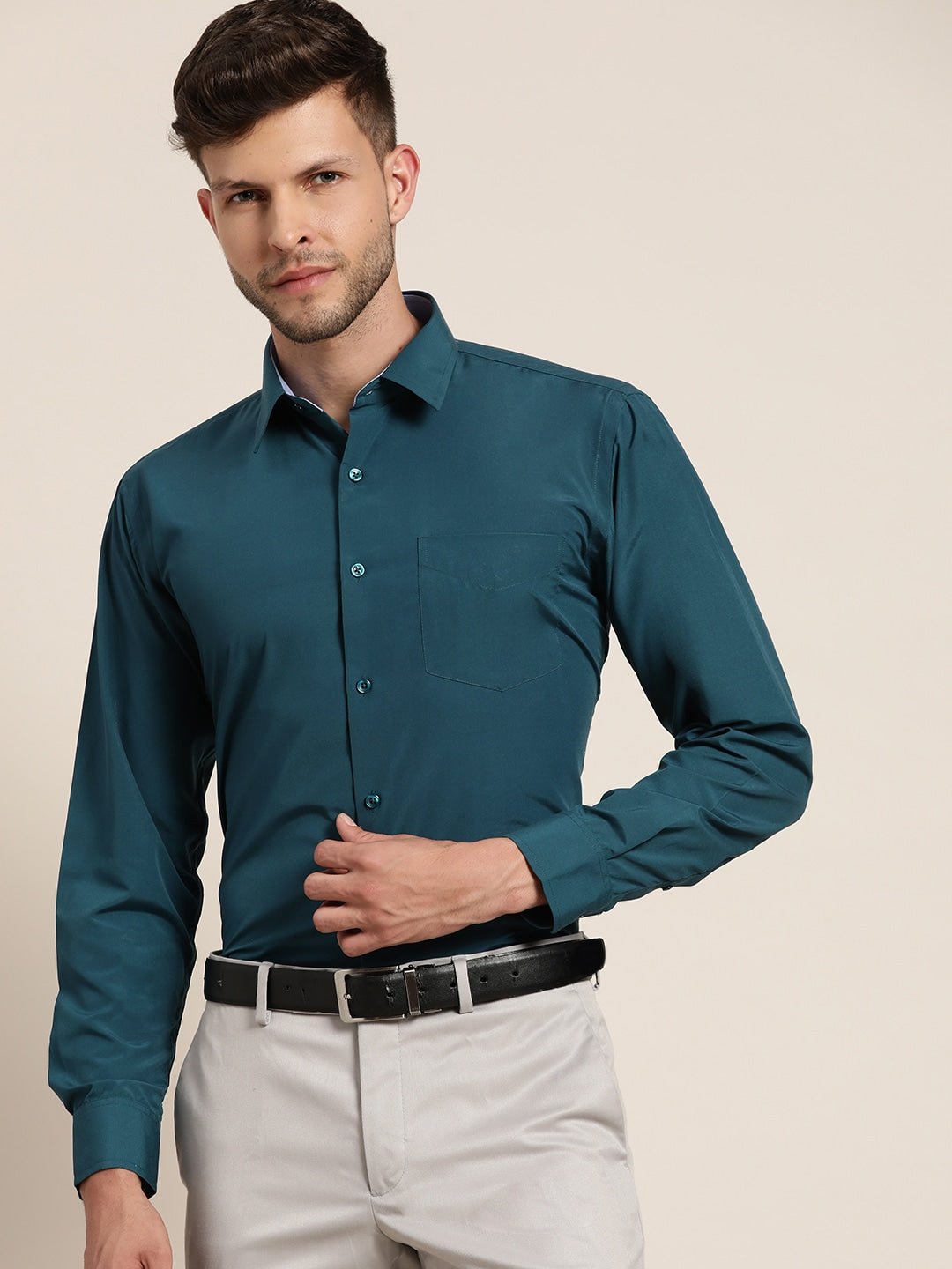 Men Cyan Solids Slim Fit Formal Shirt - #folk republic#