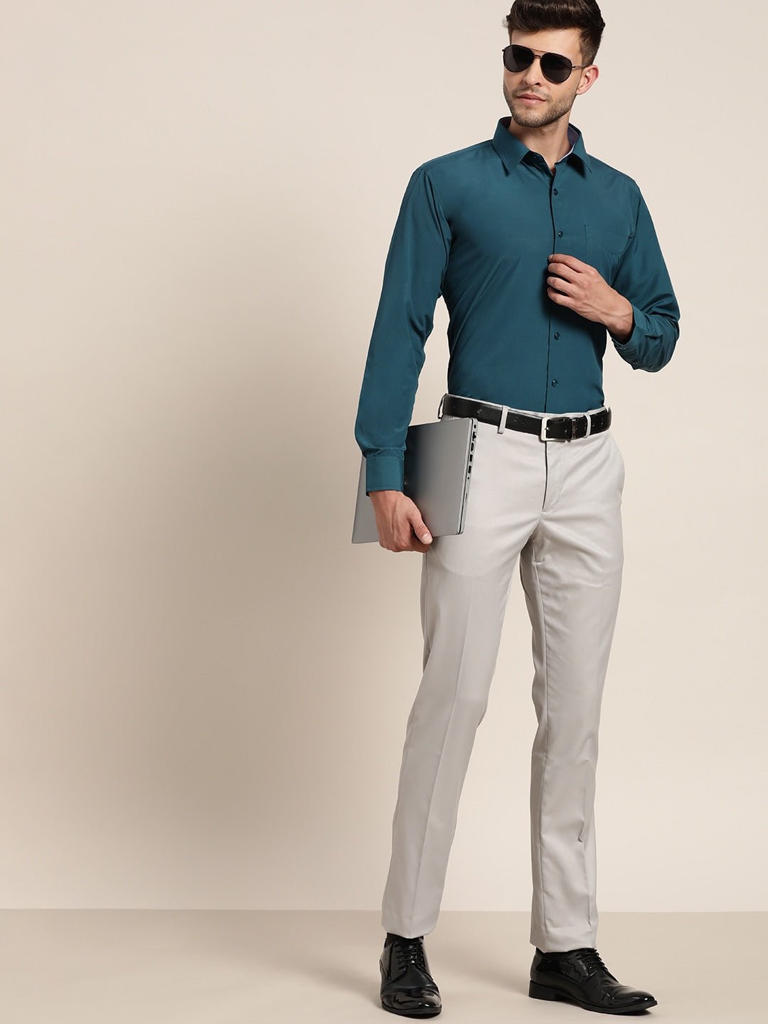 Men Cyan Solids Slim Fit Formal Shirt - #folk republic#