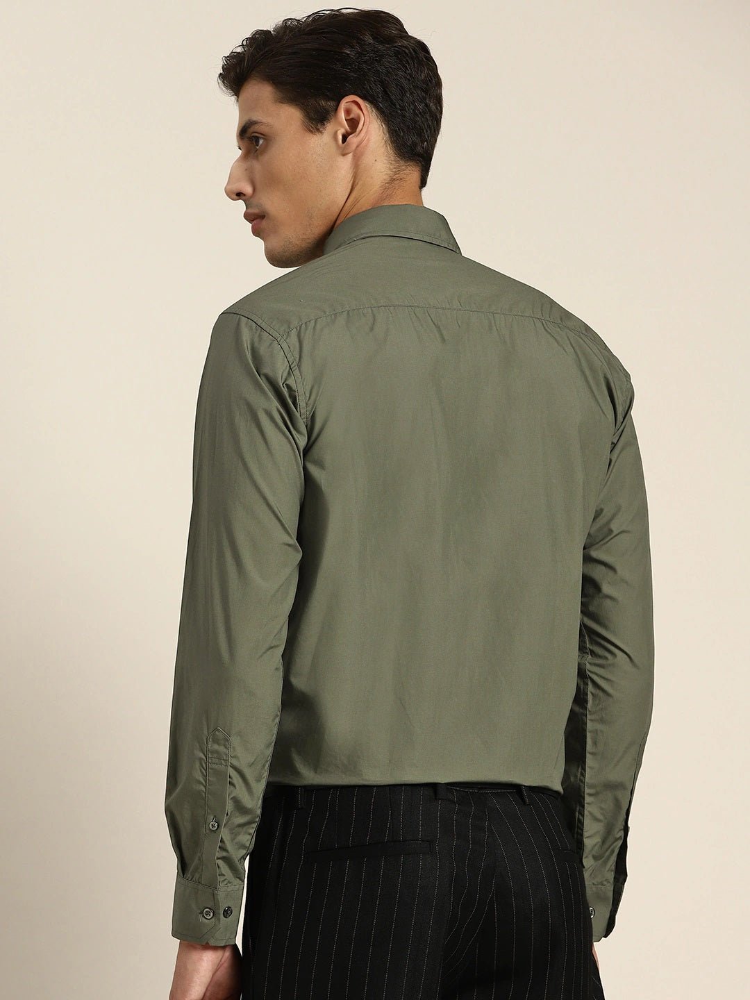 Men Dark Green Solids Pure Cotton Slim Fit Formal Shirt - #folk republic#