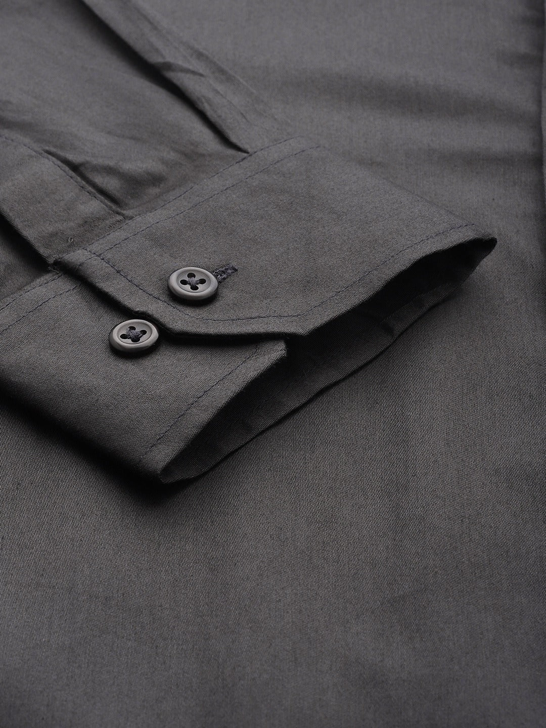 Men Dark Grey Solid Satin Pure Cotton Slim Fit Formal Shirt - #folk republic#