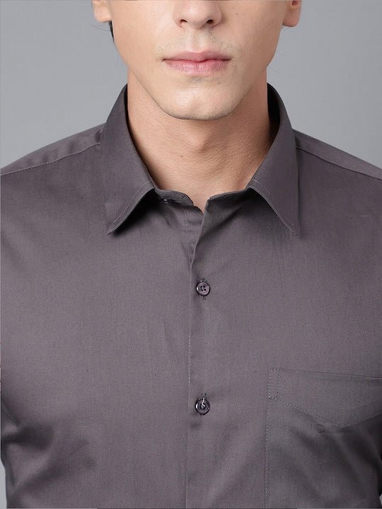 Men Dark Grey Solid Slim Fit French Cuff Pure Cotton Formal Shirt - #folk republic#