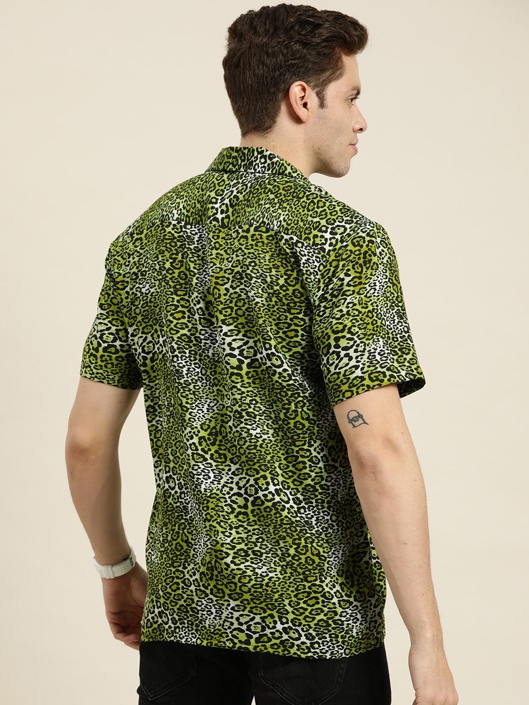 Men Green-Black Prints Viscose Rayon Relaxed Fit Casual Resort Shirt - #folk republic#