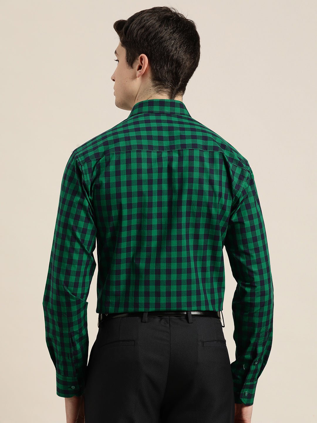 Men Green & Navy Checks Pure Cotton Slim fit Formal Shirt - #folk republic#