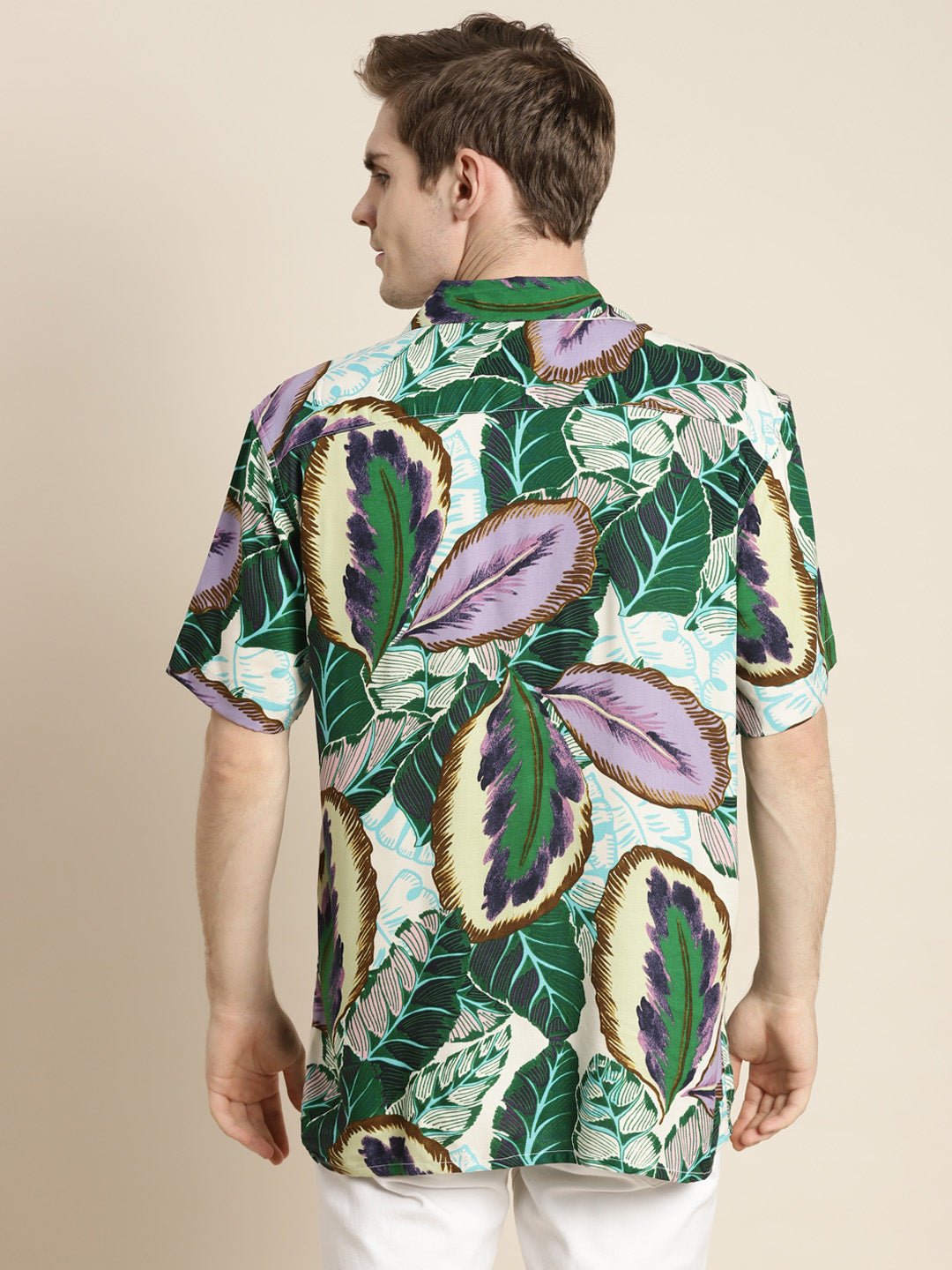 Men Green & Purple Print Viscose Rayon Relaxed Fit Casual Resort Shirt - #folk republic#