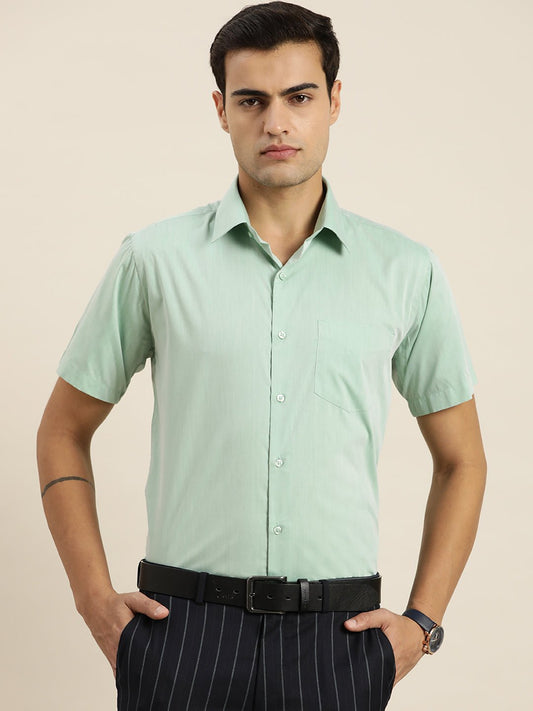 Men Green Solid Cotton Rich Slim fit Formal Shirt - #folk republic#