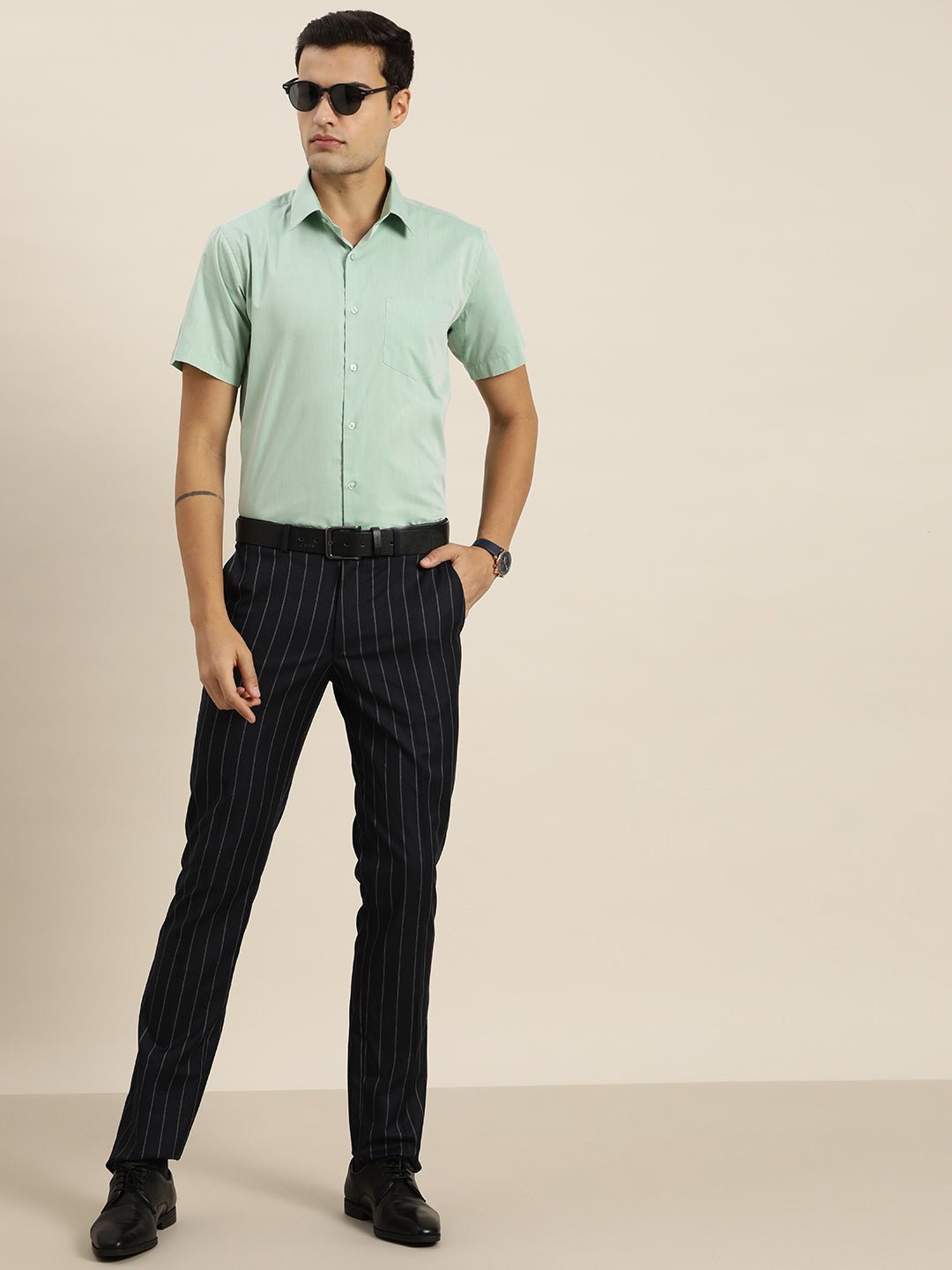 Men Green Solid Cotton Rich Slim fit Formal Shirt - #folk republic#